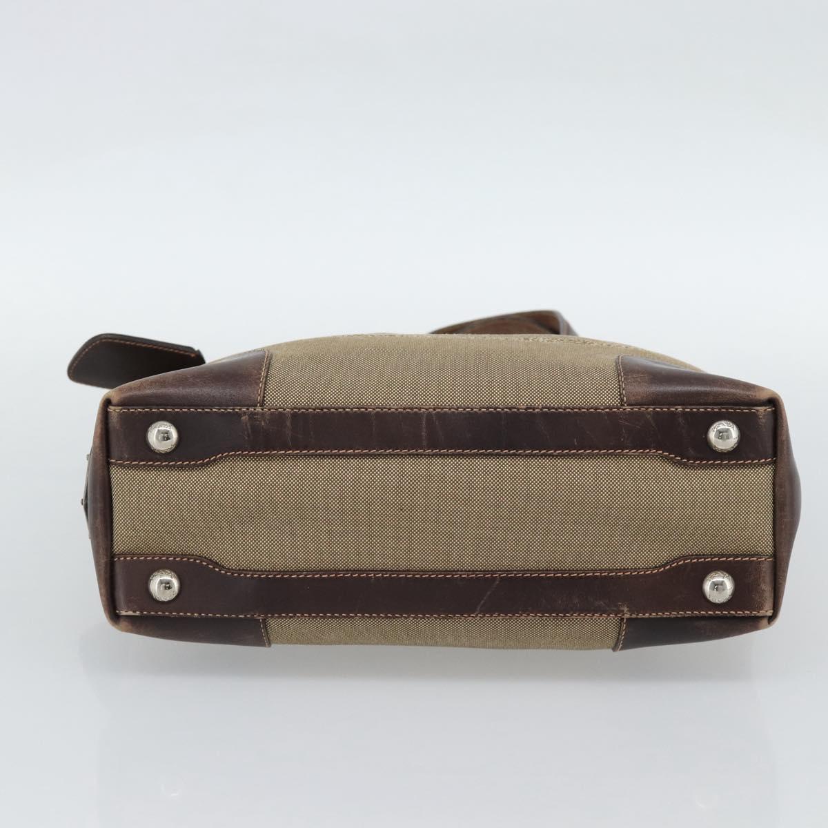 PRADA Hand Bag Canvas Beige Silver Auth 188564