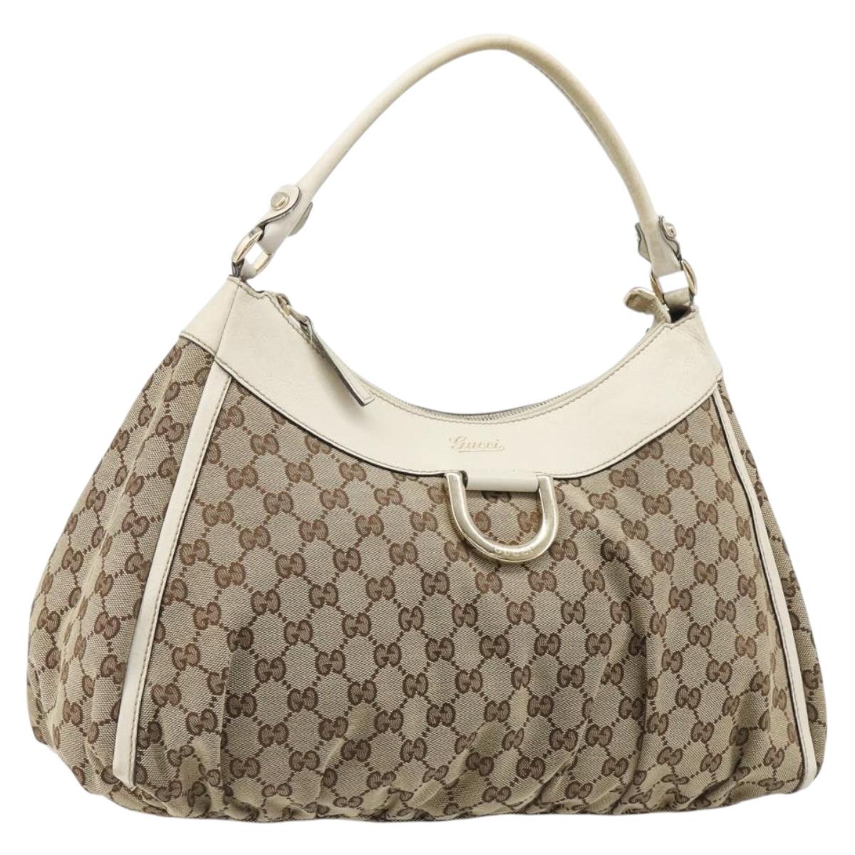 GUCCI GG Canvas Abbey Hand Bag Beige Gold Auth 188567A