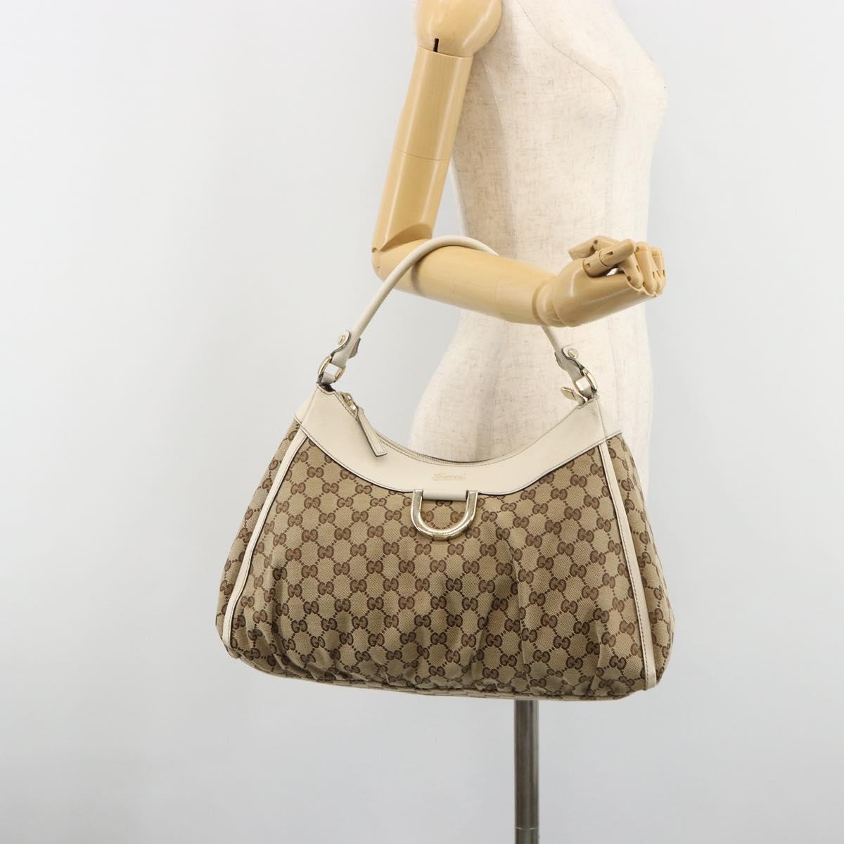 GUCCI GG Canvas Abbey Hand Bag Beige Gold Auth 188567A