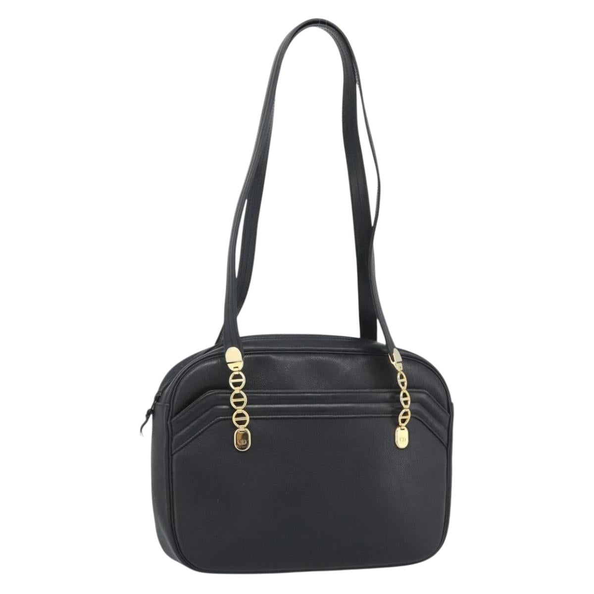 Christian Dior Shoulder Bag Leather Black Gold Auth 188570