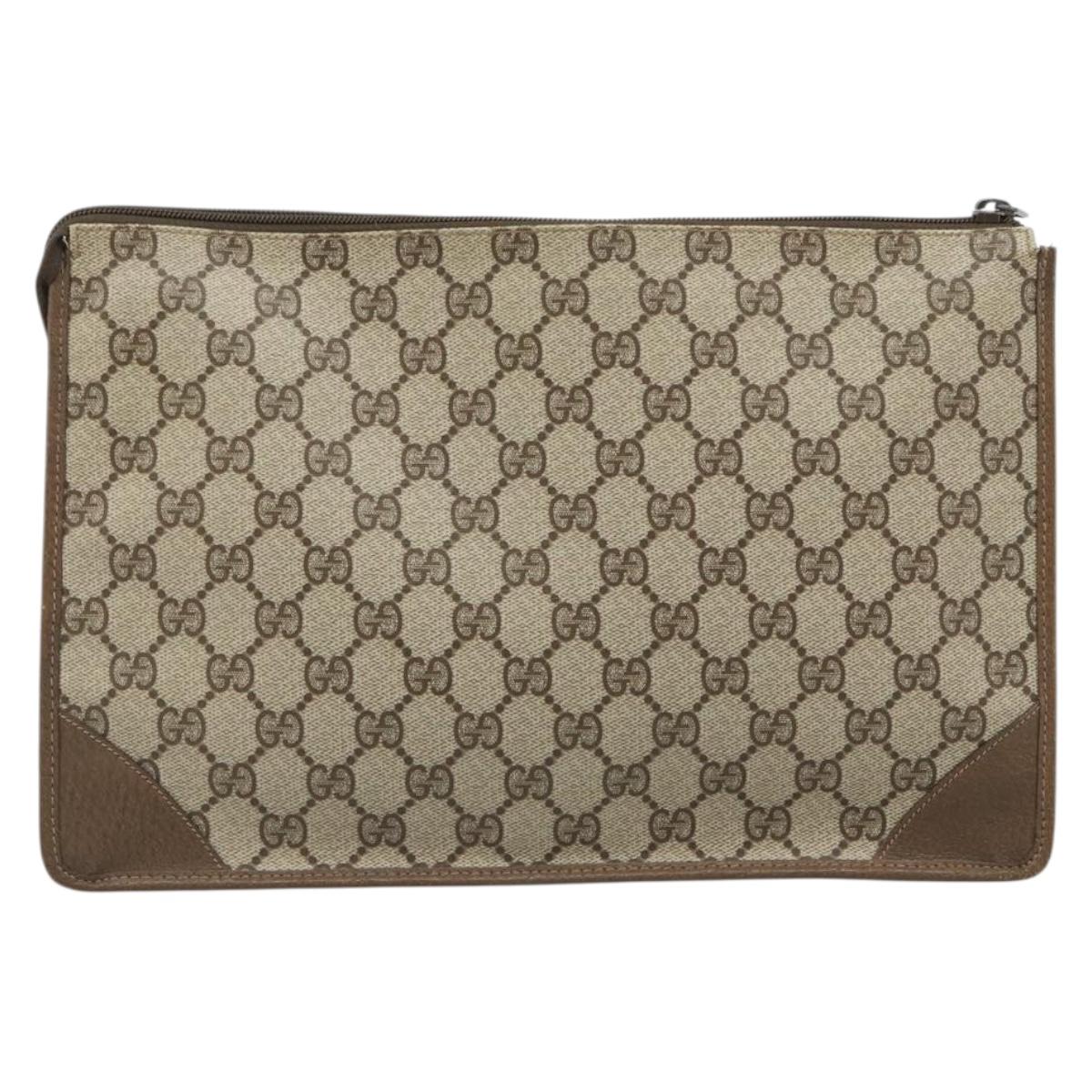 GUCCI GG Supreme Clutch Bag Clutch Bag PVC Beige Auth 188571