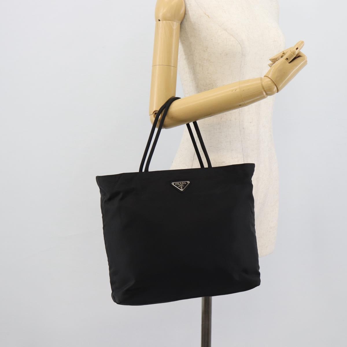 PRADA Hand Bag Nylon Black Silver Auth 188572