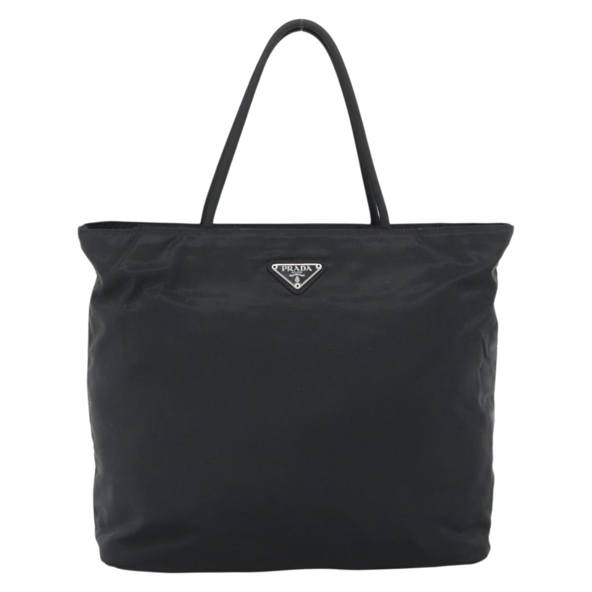 PRADA Hand Bag Nylon Black Silver Auth 188572