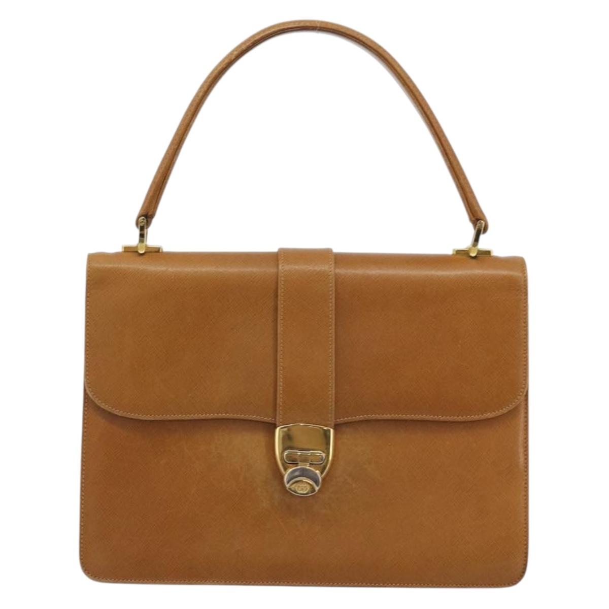 GUCCI Hand Bag Leather Beige Gold Auth 188578