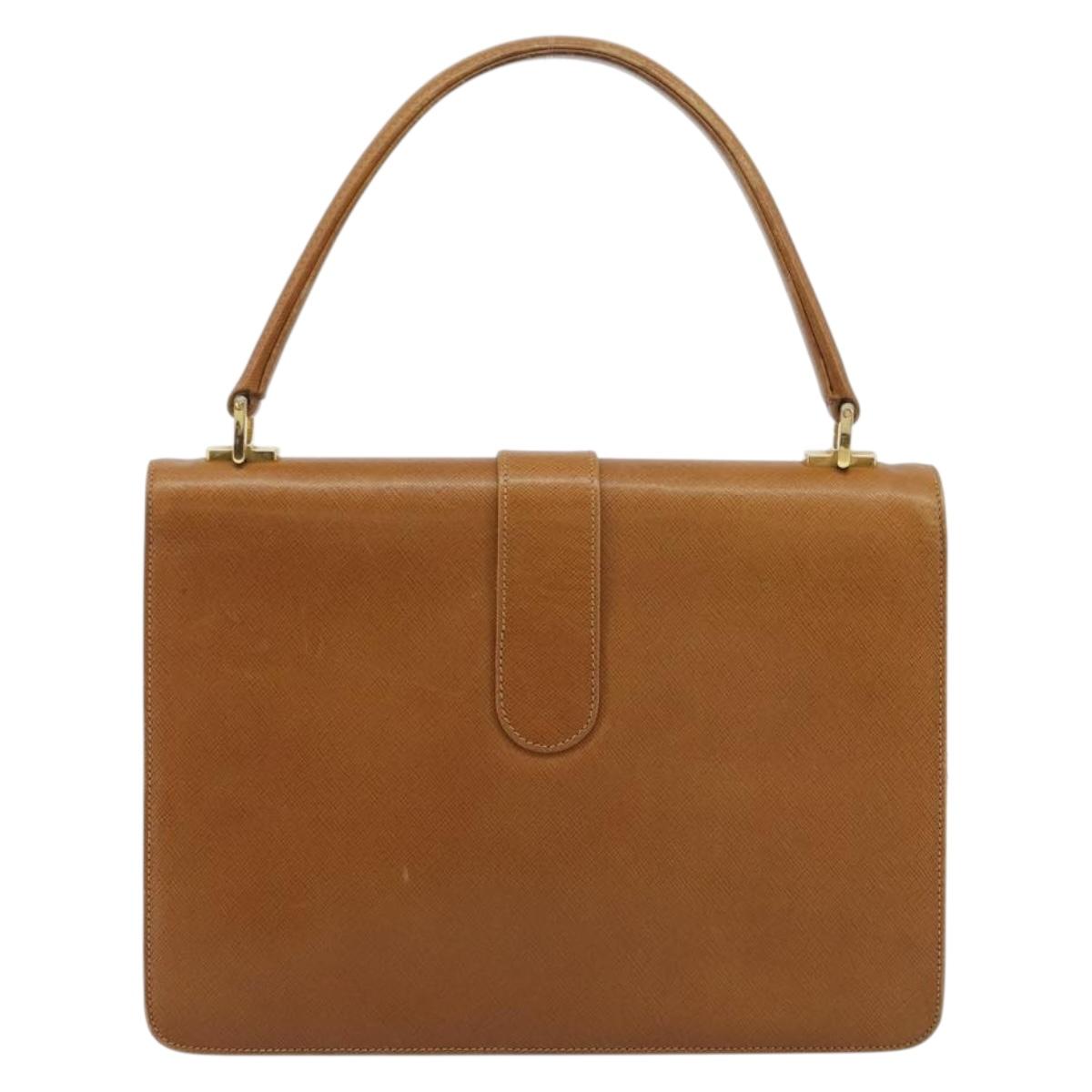 GUCCI Hand Bag Leather Beige Gold Auth 188578