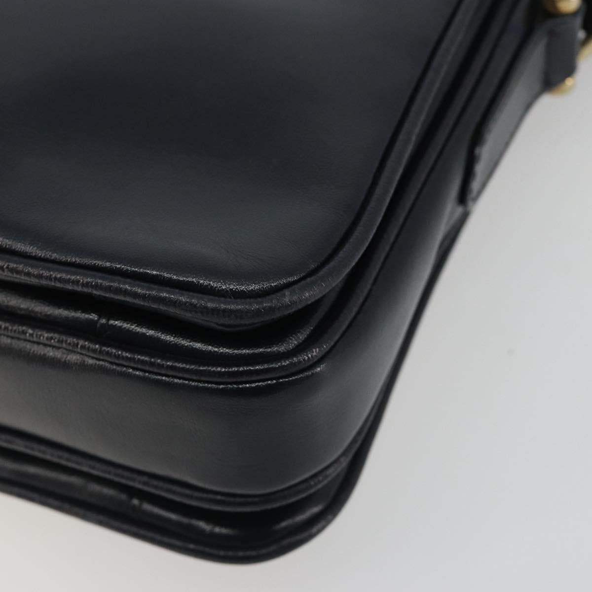GIVENCHY Shoulder Bag Leather Navy Gold Auth 188588