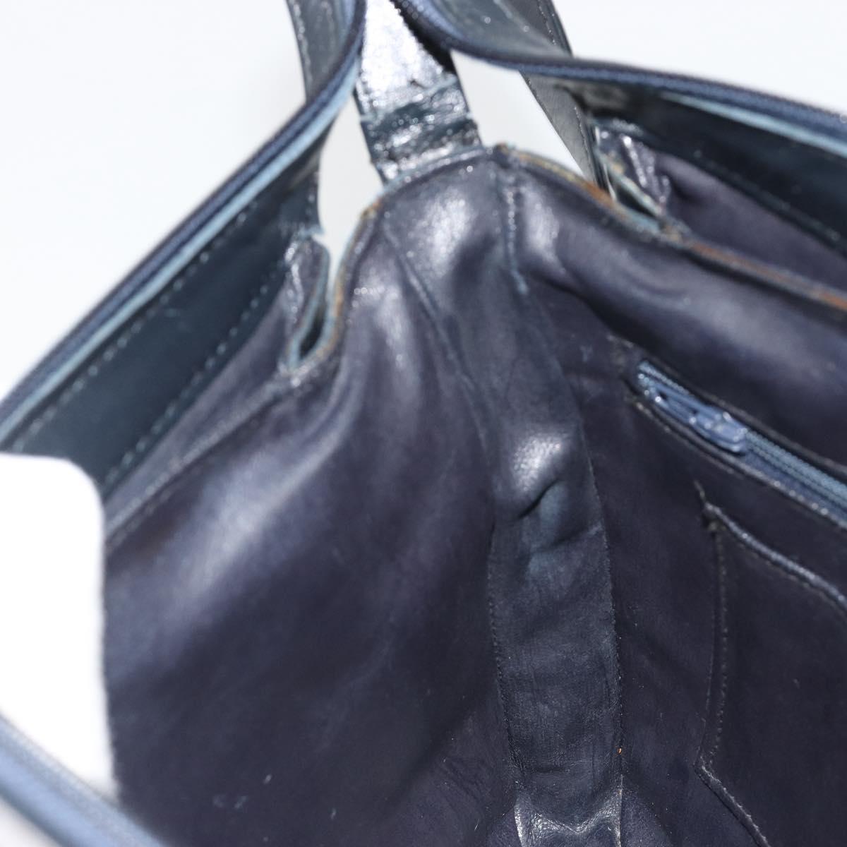 GIVENCHY Shoulder Bag Leather Navy Gold Auth 188588