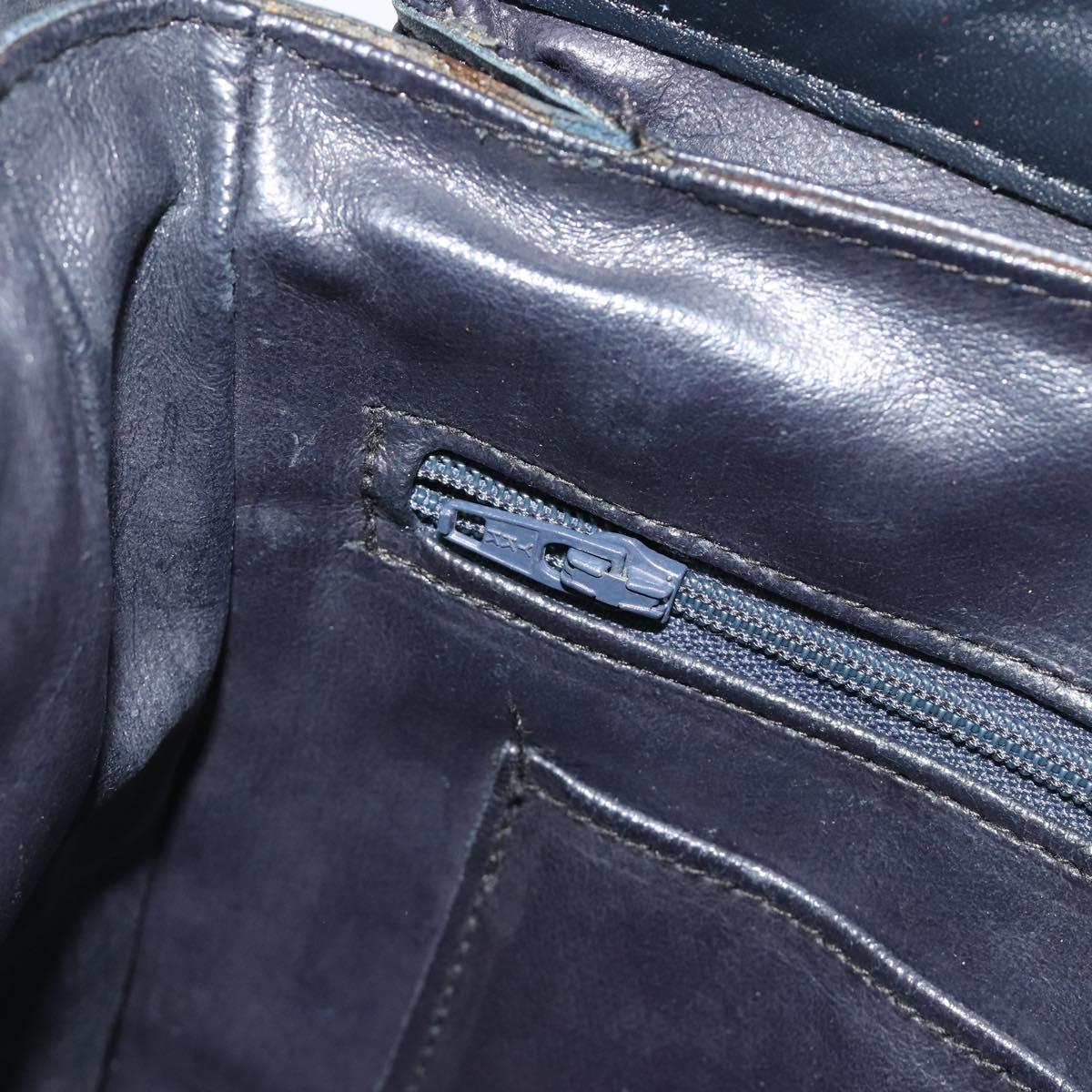 GIVENCHY Shoulder Bag Leather Navy Gold Auth 188588