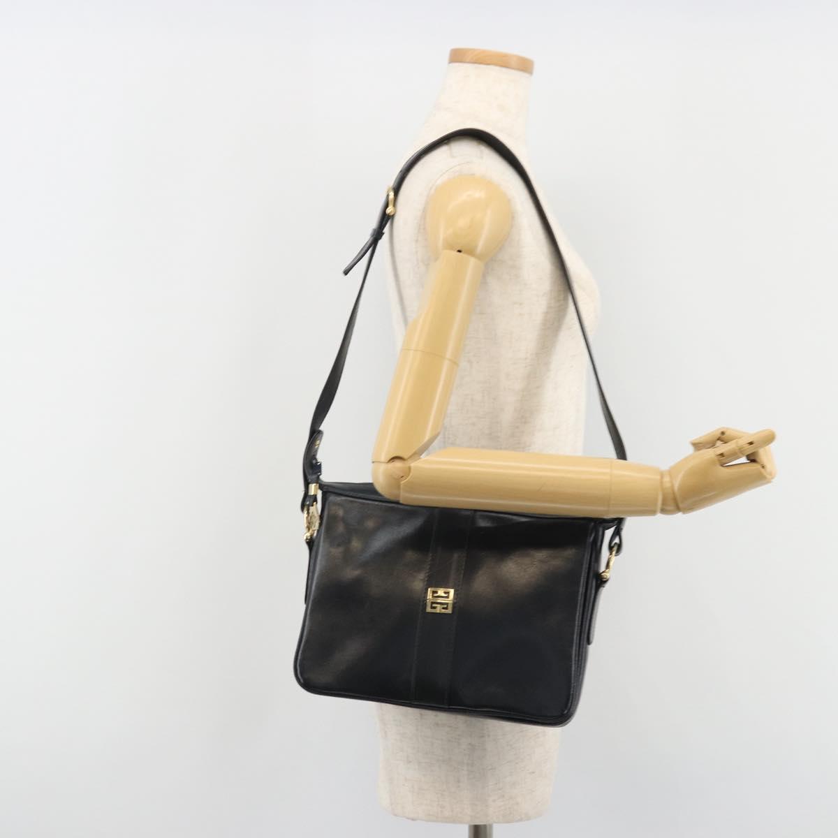 GIVENCHY Shoulder Bag Leather Navy Gold Auth 188588
