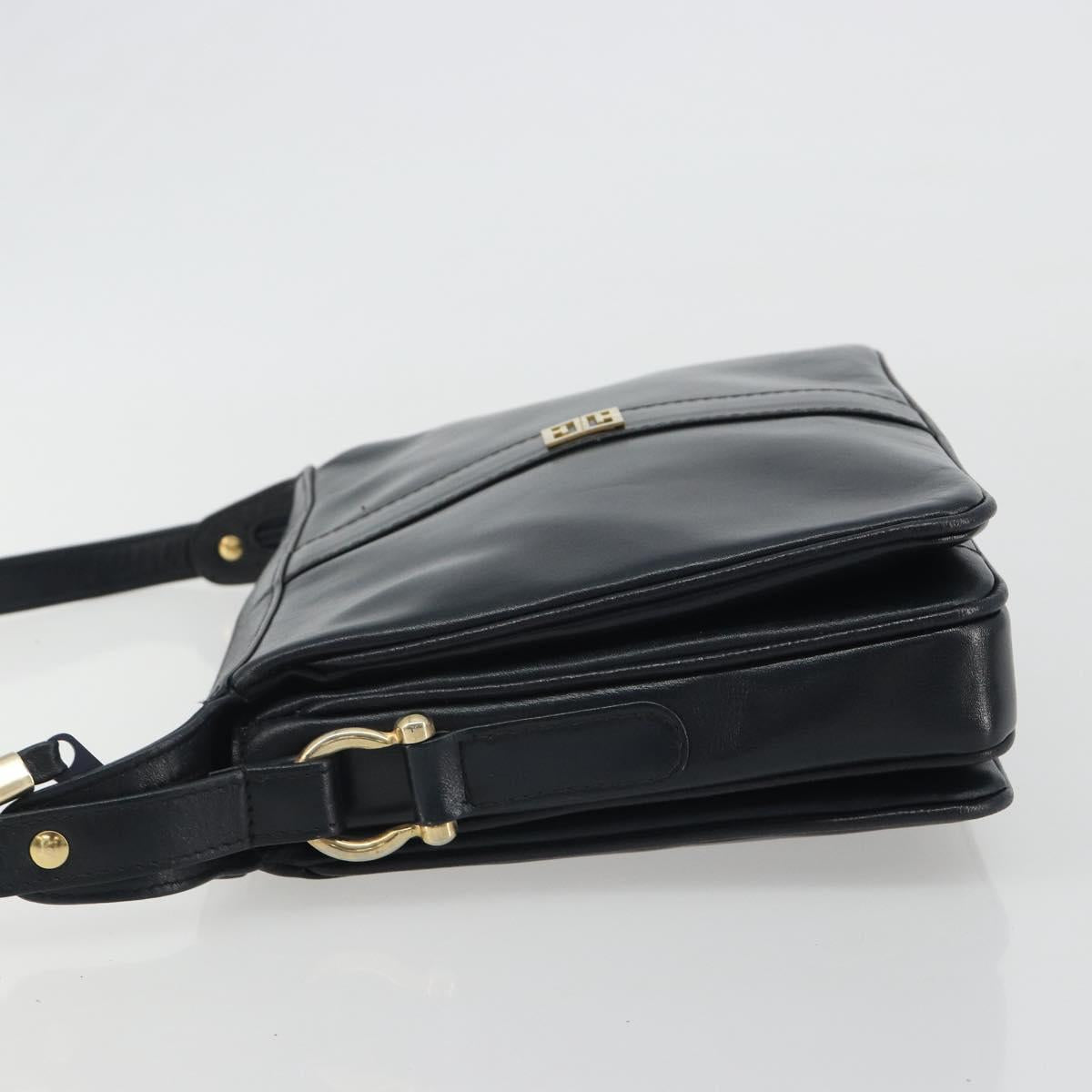 GIVENCHY Shoulder Bag Leather Navy Gold Auth 188588