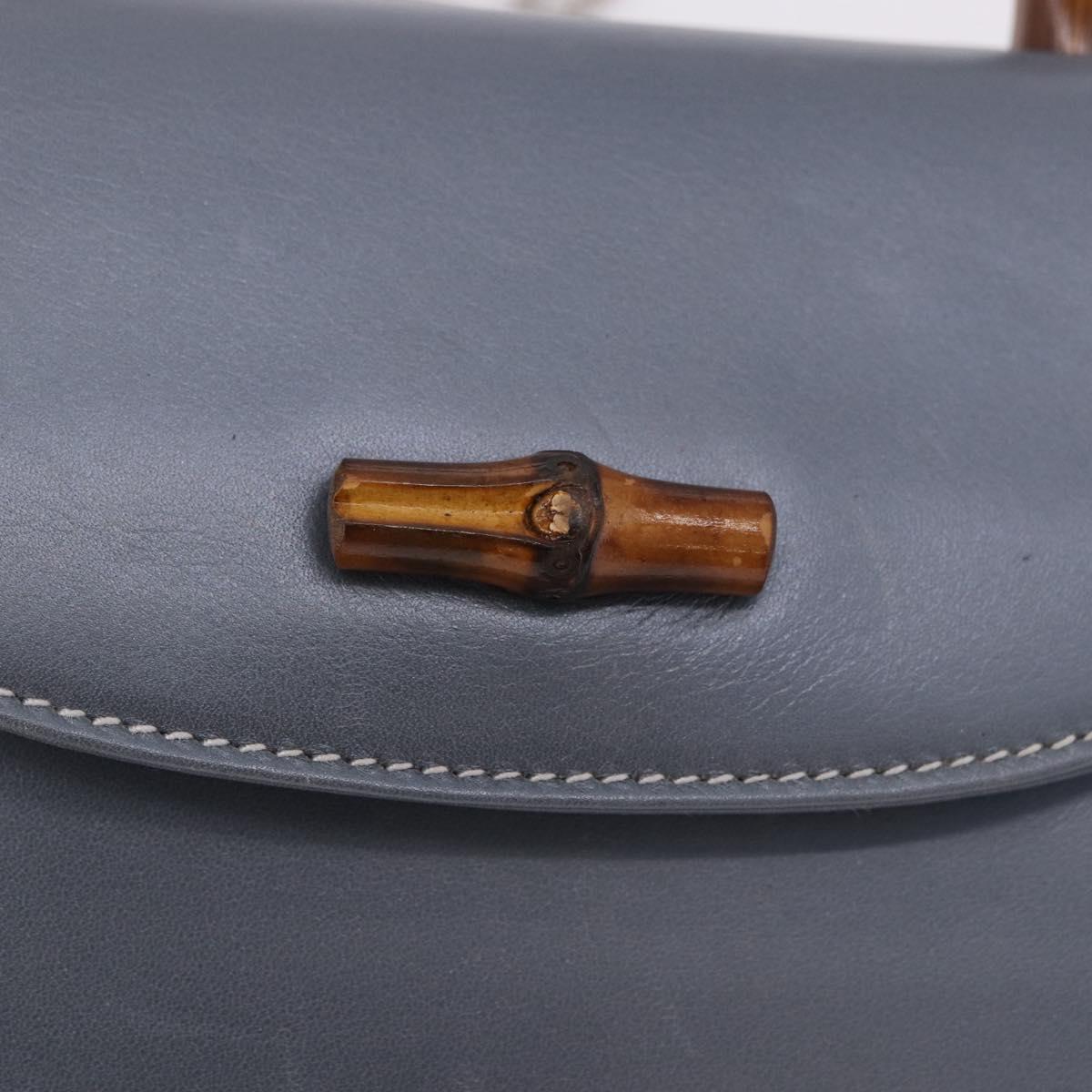 GUCCI Bamboo Hand Bag Leather 2way Light Blue Silver Auth 188593A