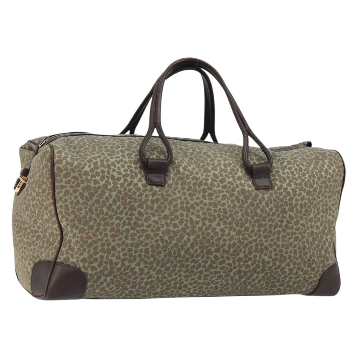 BOTTEGA VENETA Leopard Pattern Boston Bag Canvas Beige Gold Auth 188600A