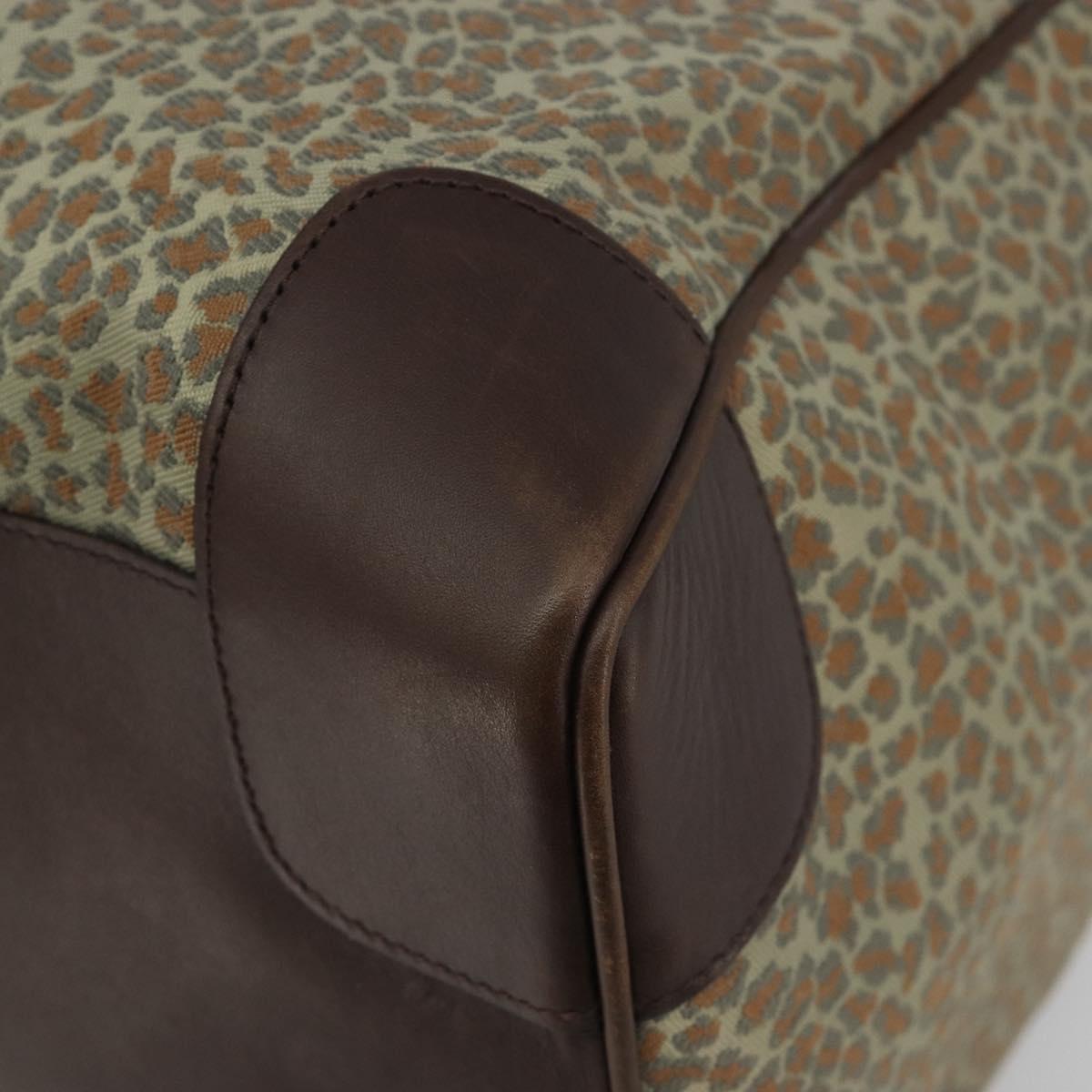 BOTTEGA VENETA Leopard Pattern Boston Bag Canvas Beige Gold Auth 188600A