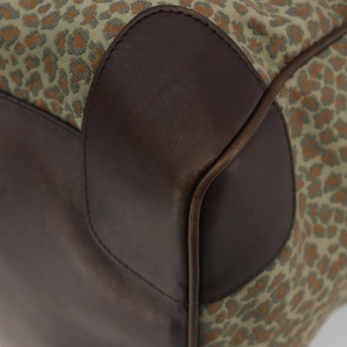 BOTTEGA VENETA Leopard Pattern Boston Bag Canvas Beige Gold Auth 188600A
