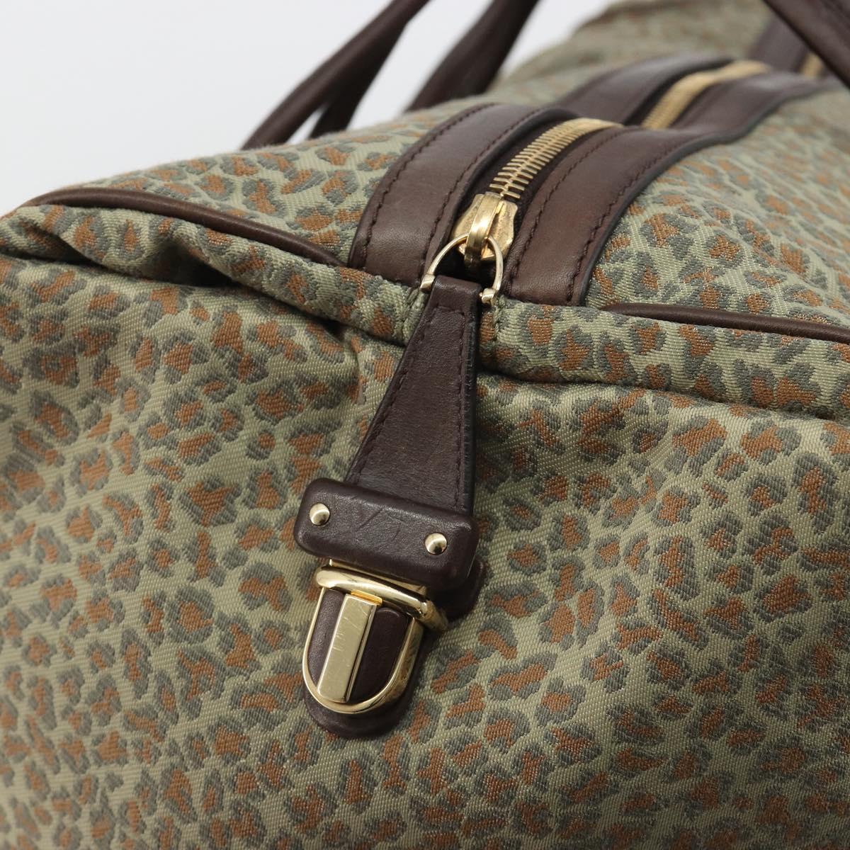 BOTTEGA VENETA Leopard Pattern Boston Bag Canvas Beige Gold Auth 188600A