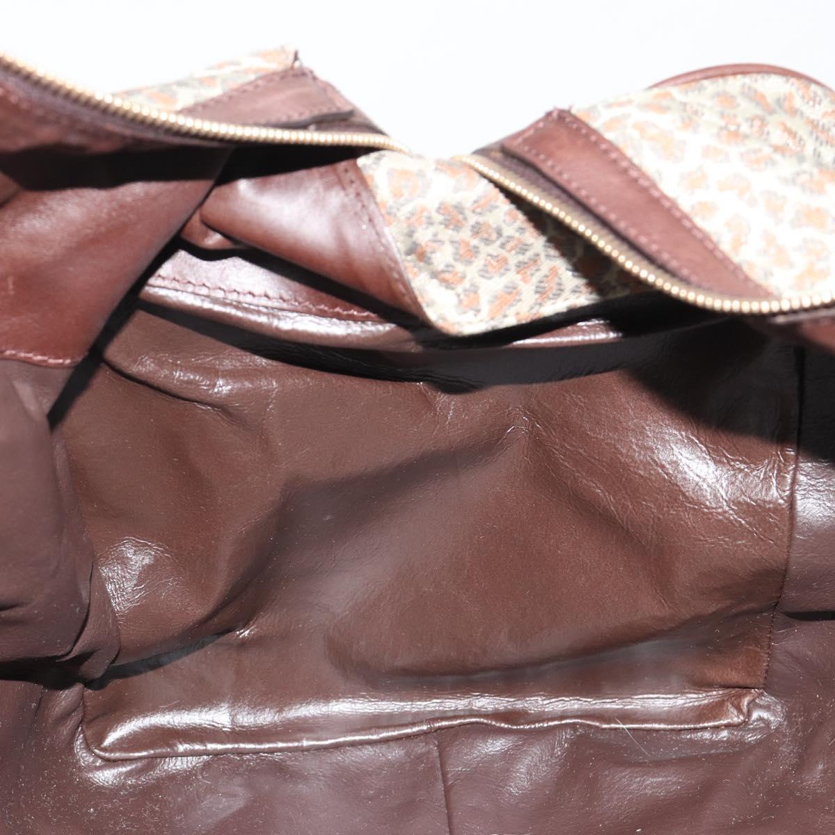 BOTTEGA VENETA Leopard Pattern Boston Bag Canvas Beige Gold Auth 188600A