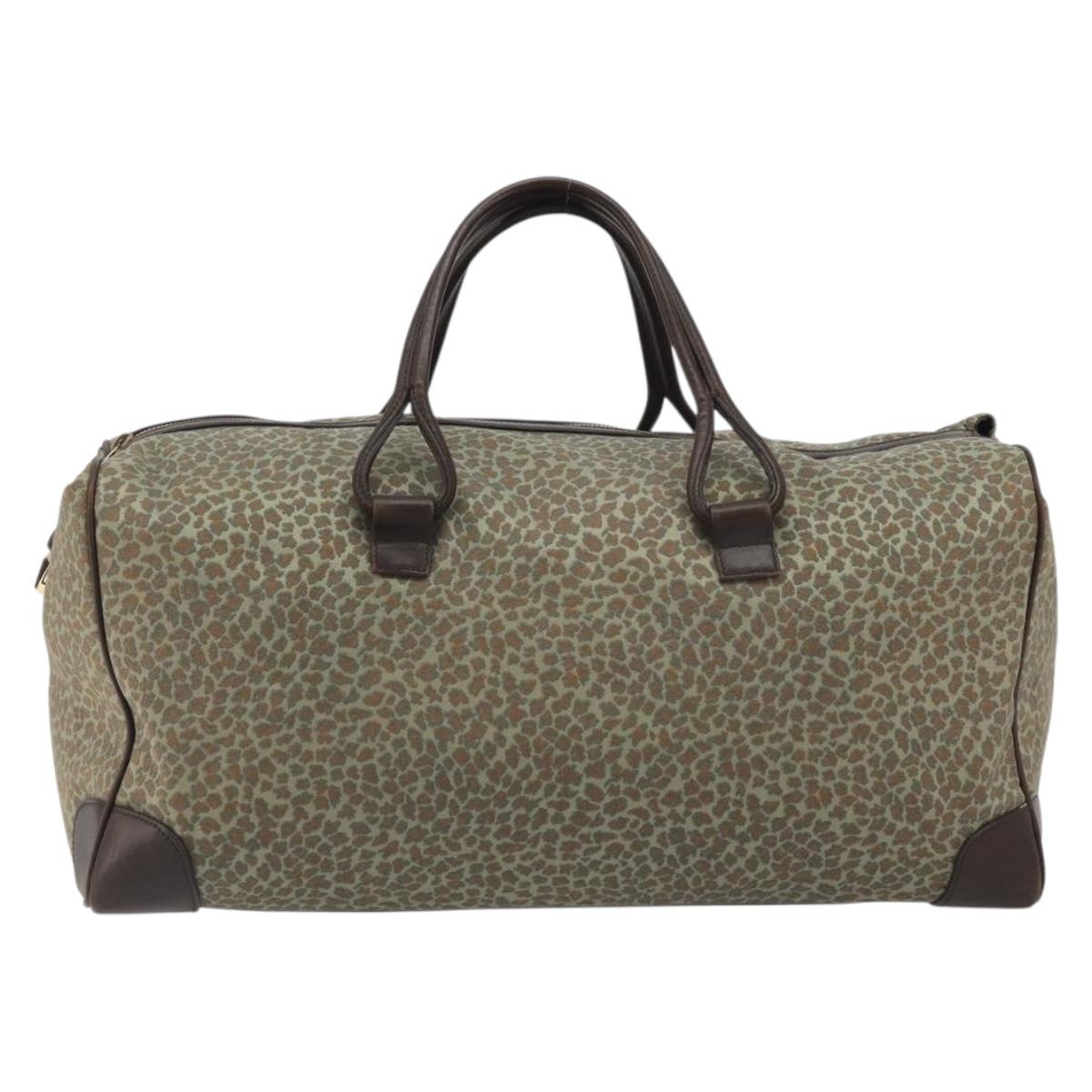 BOTTEGA VENETA Leopard Pattern Boston Bag Canvas Beige Gold Auth 188600A