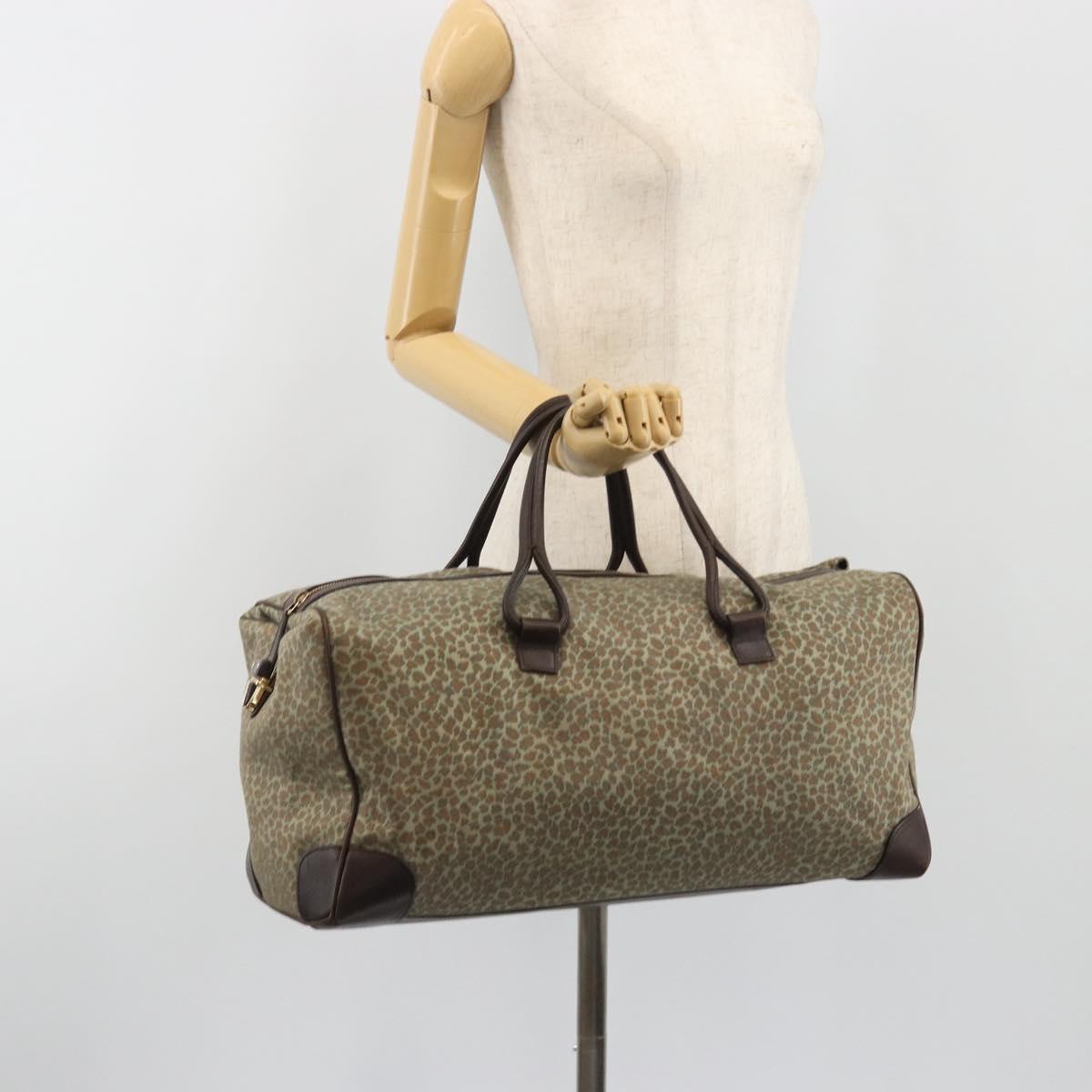 BOTTEGA VENETA Leopard Pattern Boston Bag Canvas Beige Gold Auth 188600A