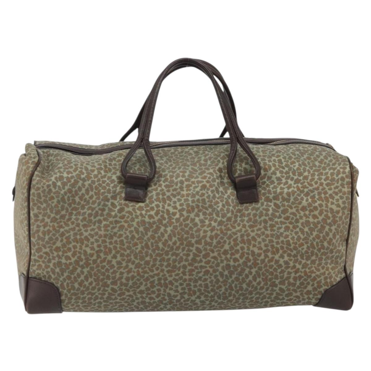 BOTTEGA VENETA Leopard Pattern Boston Bag Canvas Beige Gold Auth 188600A