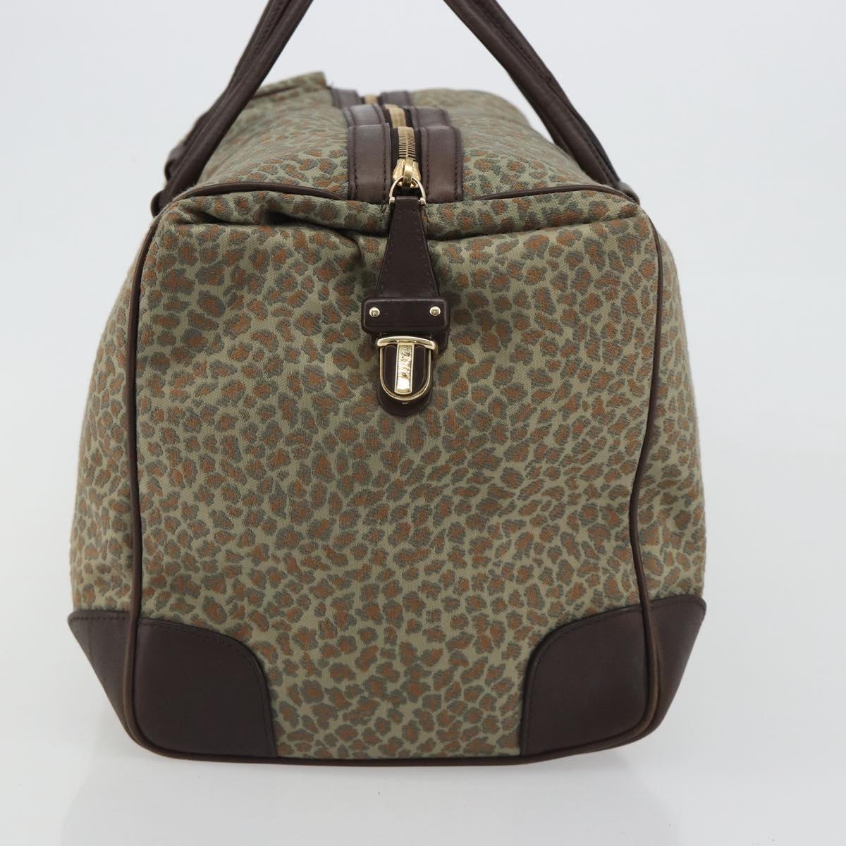 BOTTEGA VENETA Leopard Pattern Boston Bag Canvas Beige Gold Auth 188600A