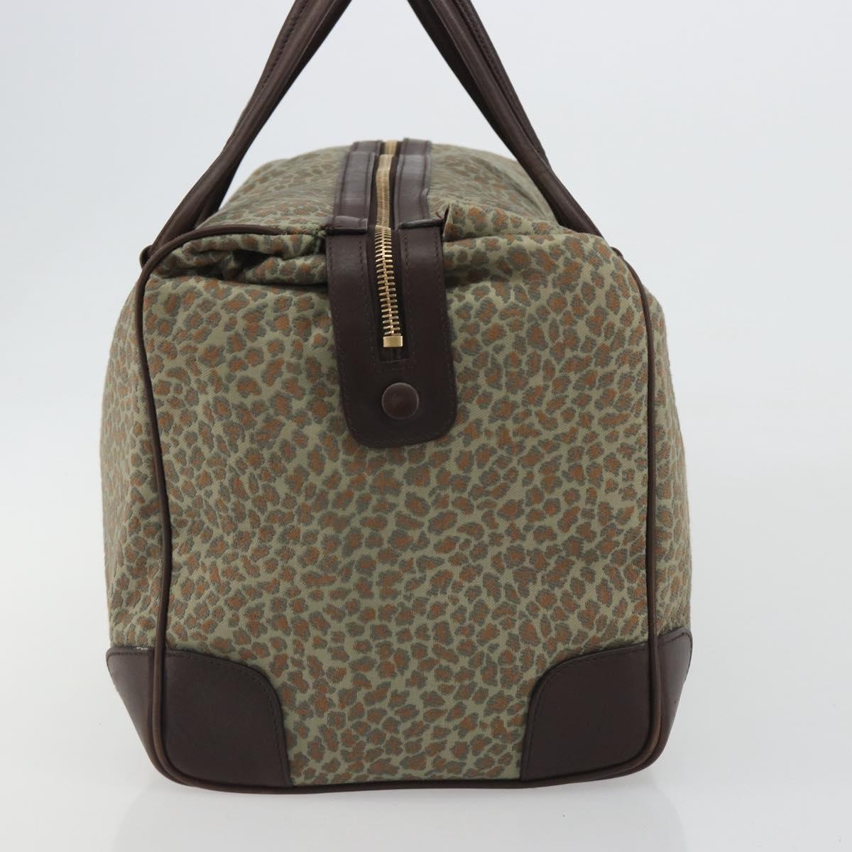 BOTTEGA VENETA Leopard Pattern Boston Bag Canvas Beige Gold Auth 188600A
