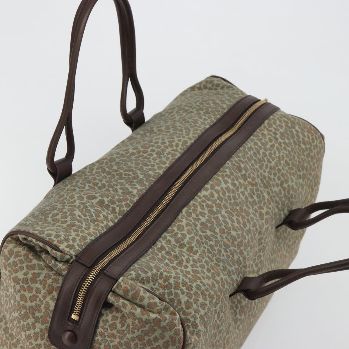 BOTTEGA VENETA Leopard Pattern Boston Bag Canvas Beige Gold Auth 188600A