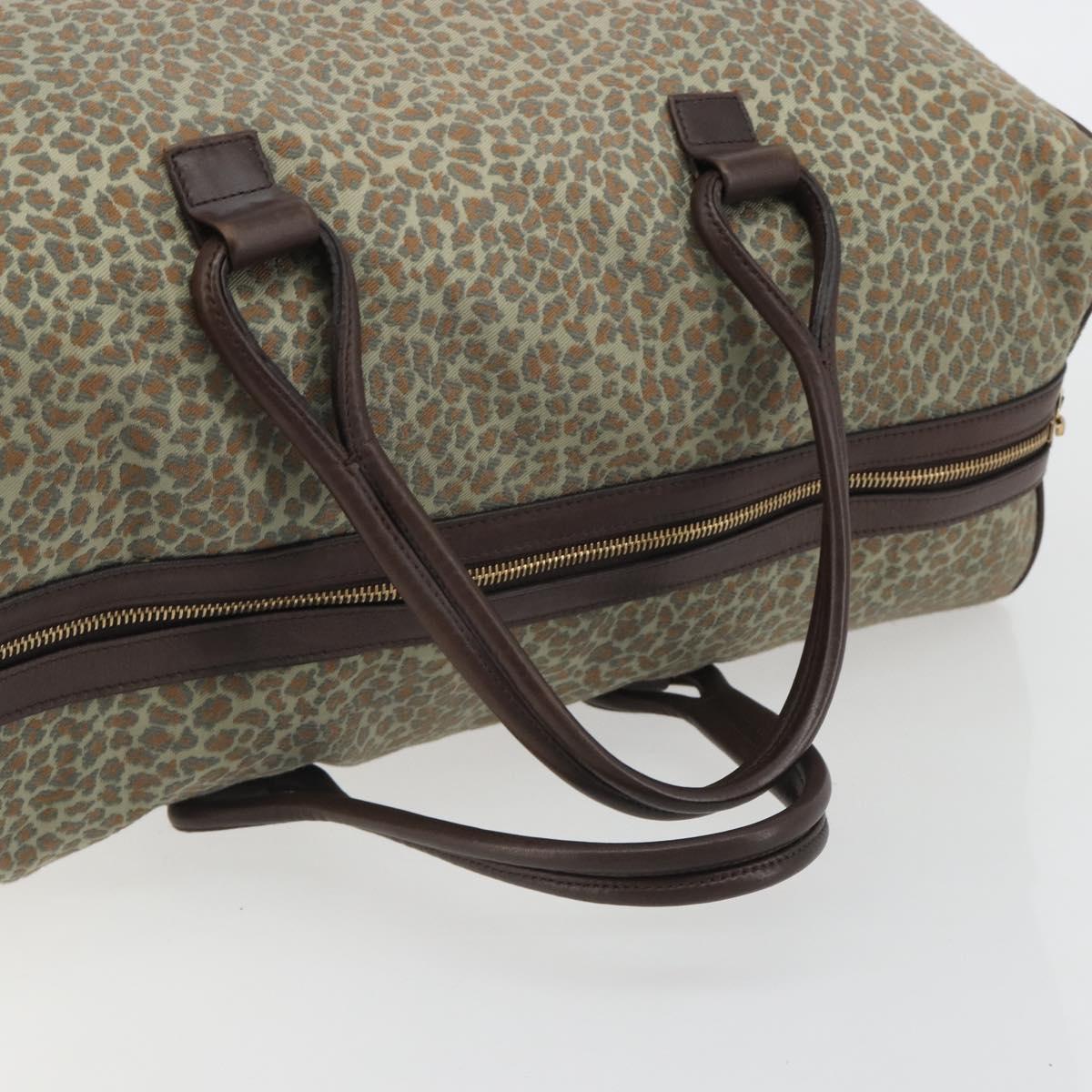 BOTTEGA VENETA Leopard Pattern Boston Bag Canvas Beige Gold Auth 188600A
