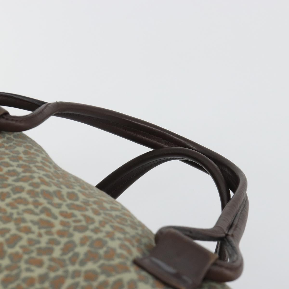 BOTTEGA VENETA Leopard Pattern Boston Bag Canvas Beige Gold Auth 188600A
