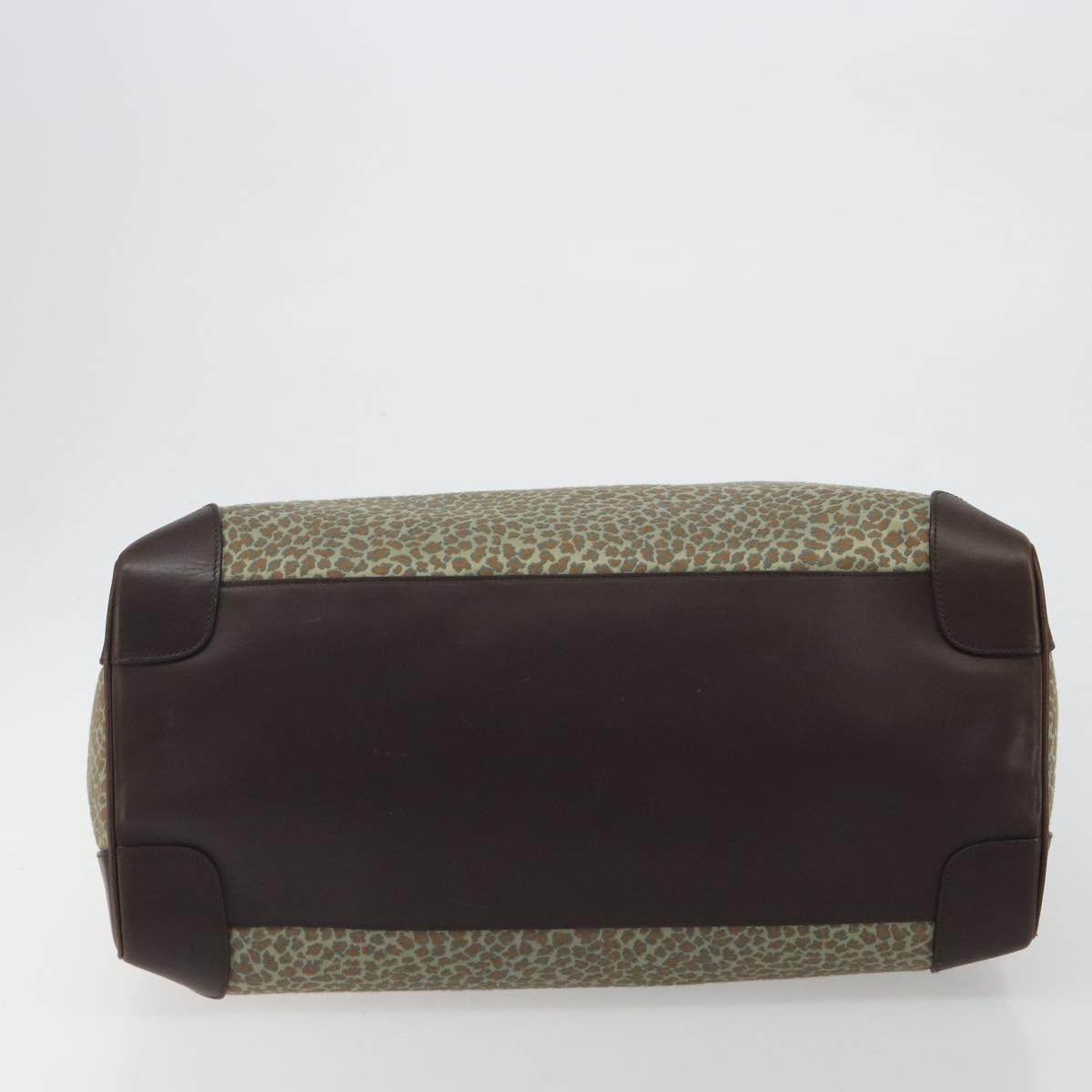 BOTTEGA VENETA Leopard Pattern Boston Bag Canvas Beige Gold Auth 188600A