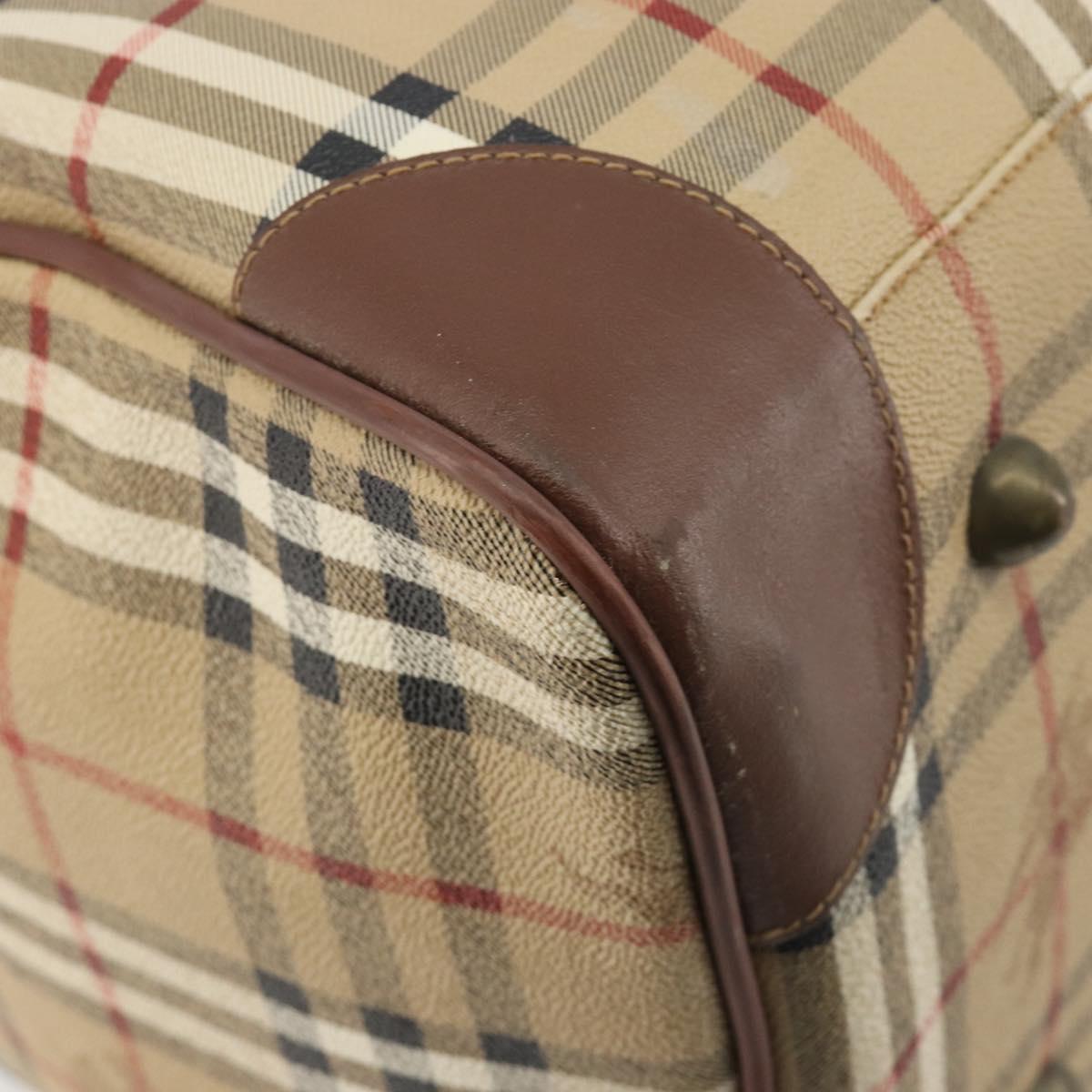 Burberrys Nova Check Boston Bag PVC Beige Gold Auth 188601