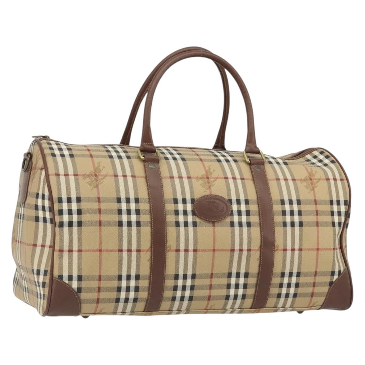 Burberrys Nova Check Boston Bag PVC Beige Gold Auth 188601