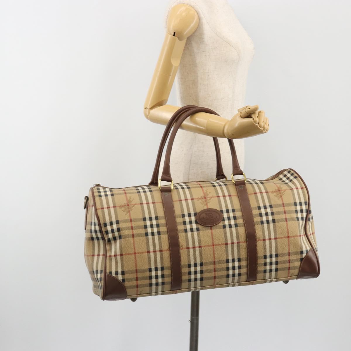 Burberrys Nova Check Boston Bag PVC Beige Gold Auth 188601