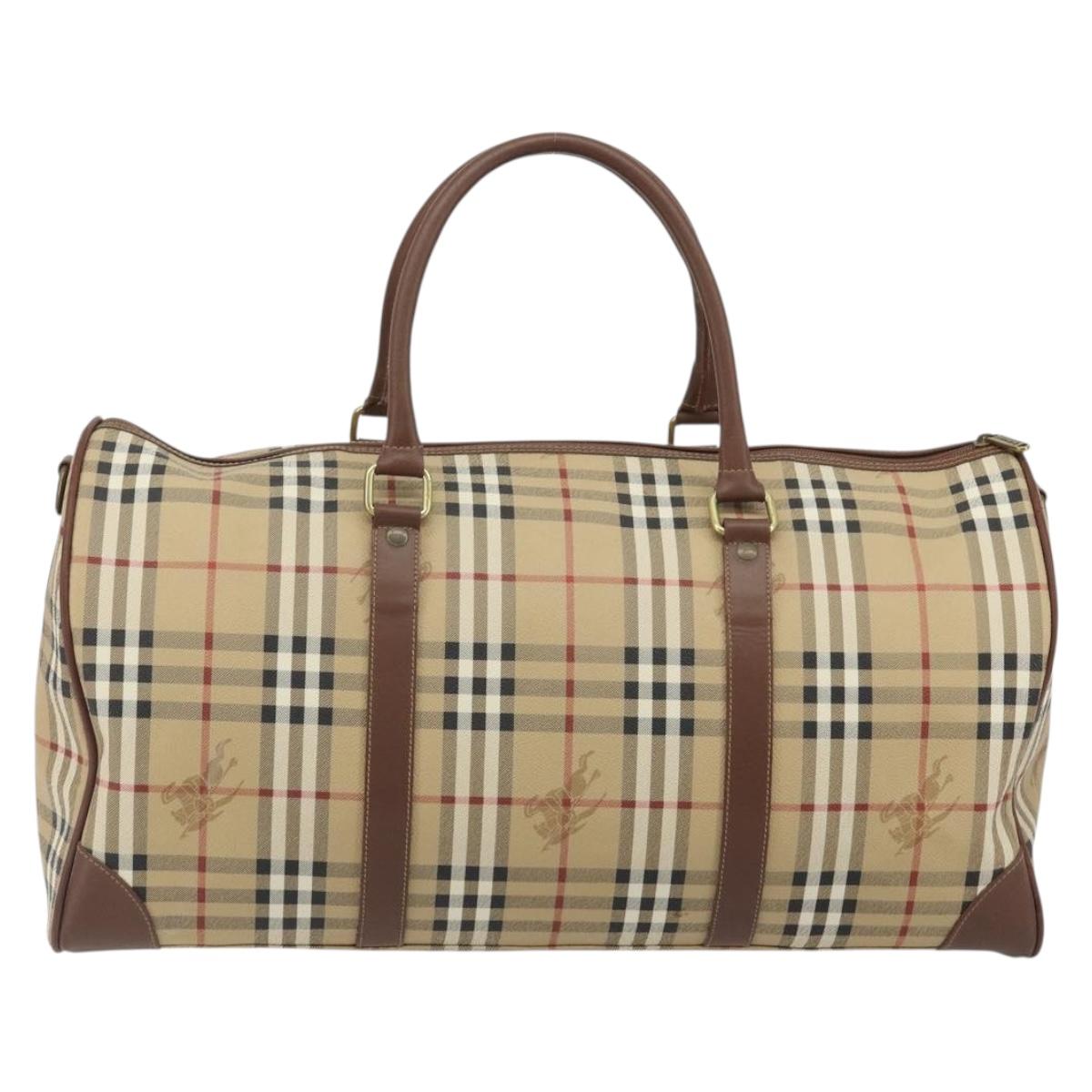 Burberrys Nova Check Boston Bag PVC Beige Gold Auth 188601