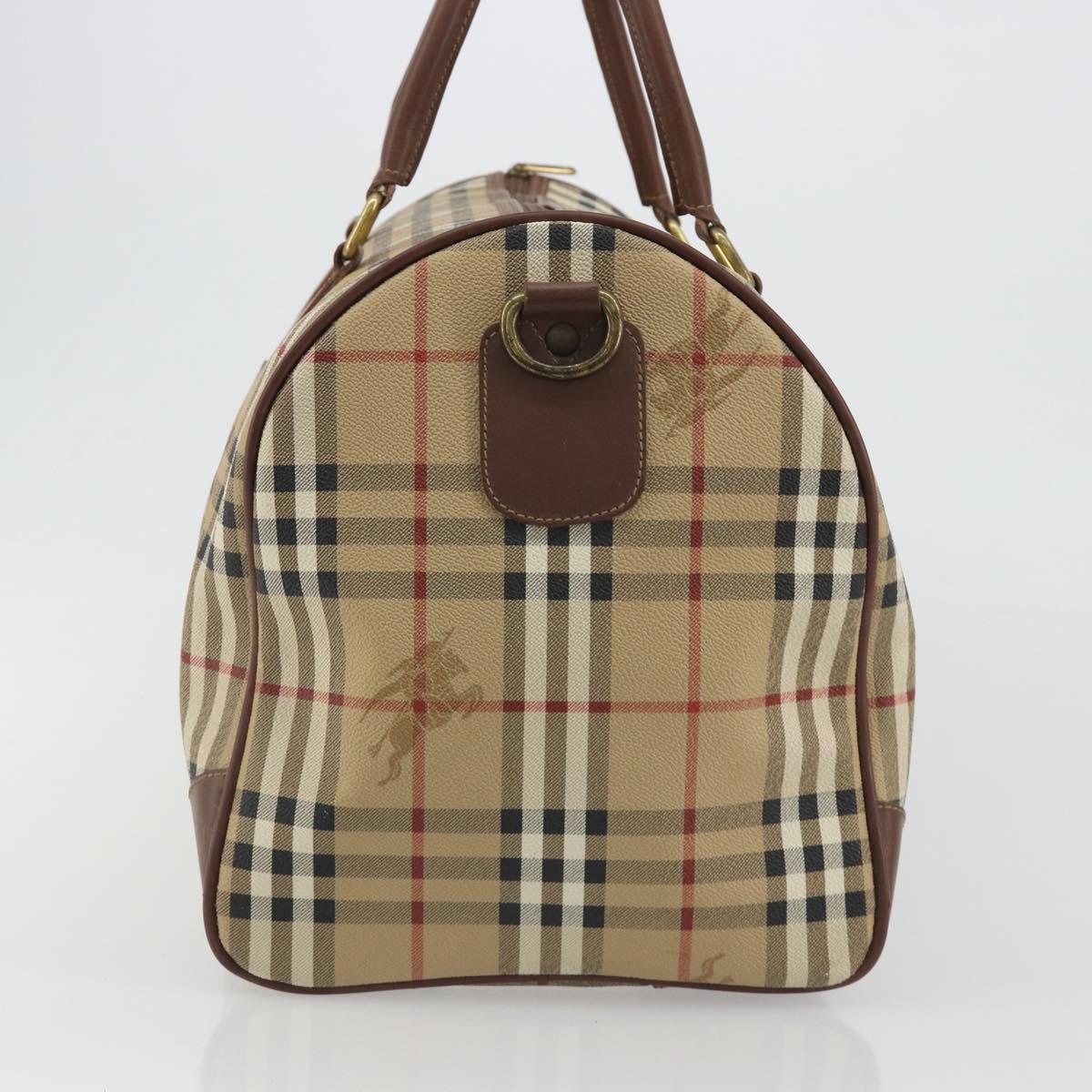 Burberrys Nova Check Boston Bag PVC Beige Gold Auth 188601