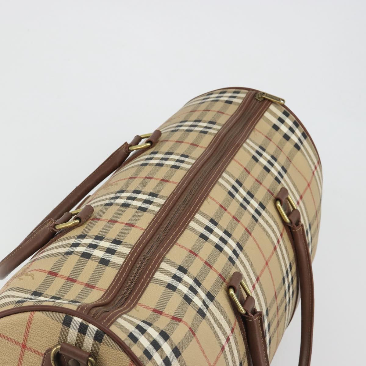 Burberrys Nova Check Boston Bag PVC Beige Gold Auth 188601