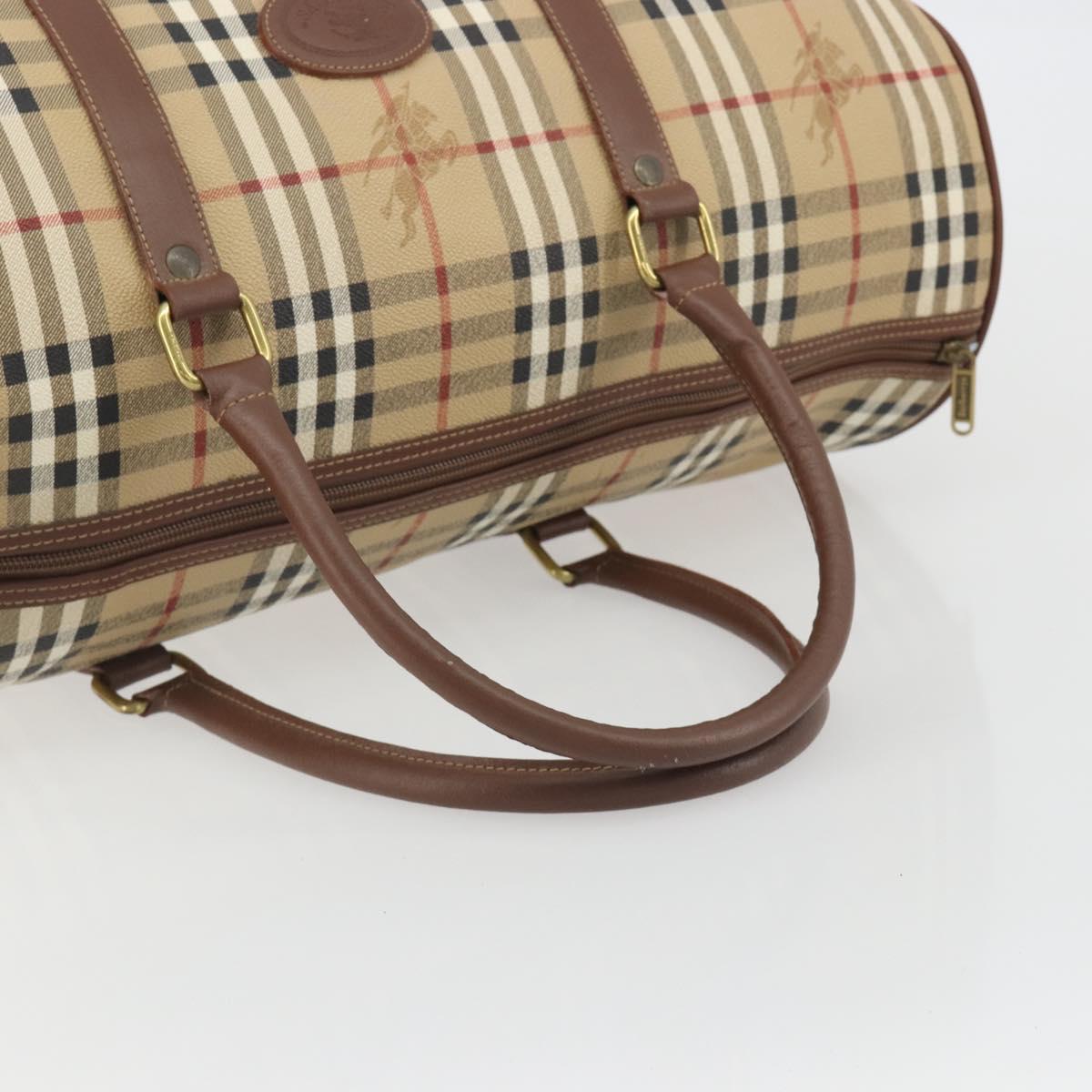 Burberrys Nova Check Boston Bag PVC Beige Gold Auth 188601