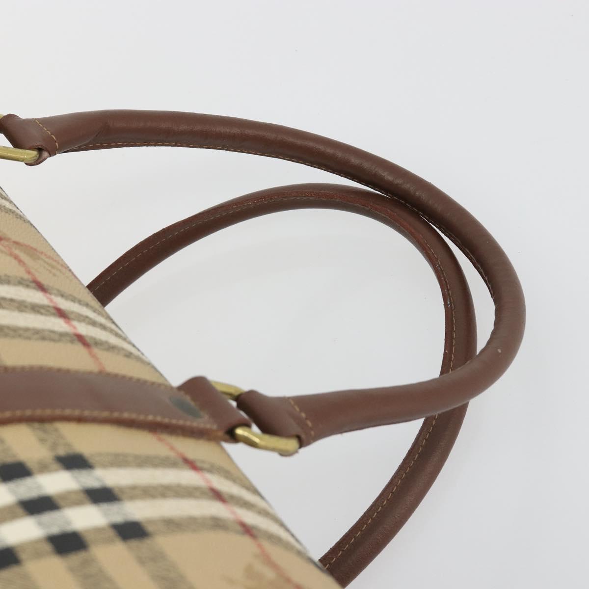 Burberrys Nova Check Boston Bag PVC Beige Gold Auth 188601