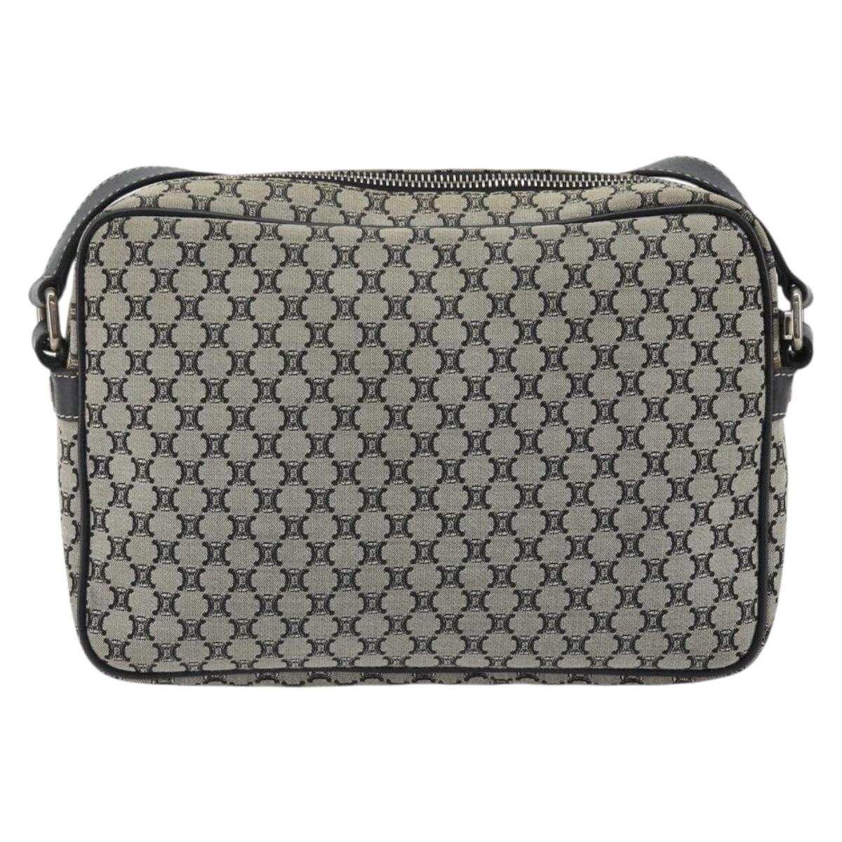 CELINE Macadam Canvas Shoulder Bag Navy Silver Auth 188605A