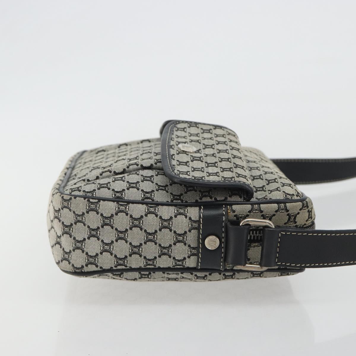 CELINE Macadam Canvas Shoulder Bag Navy Silver Auth 188605A