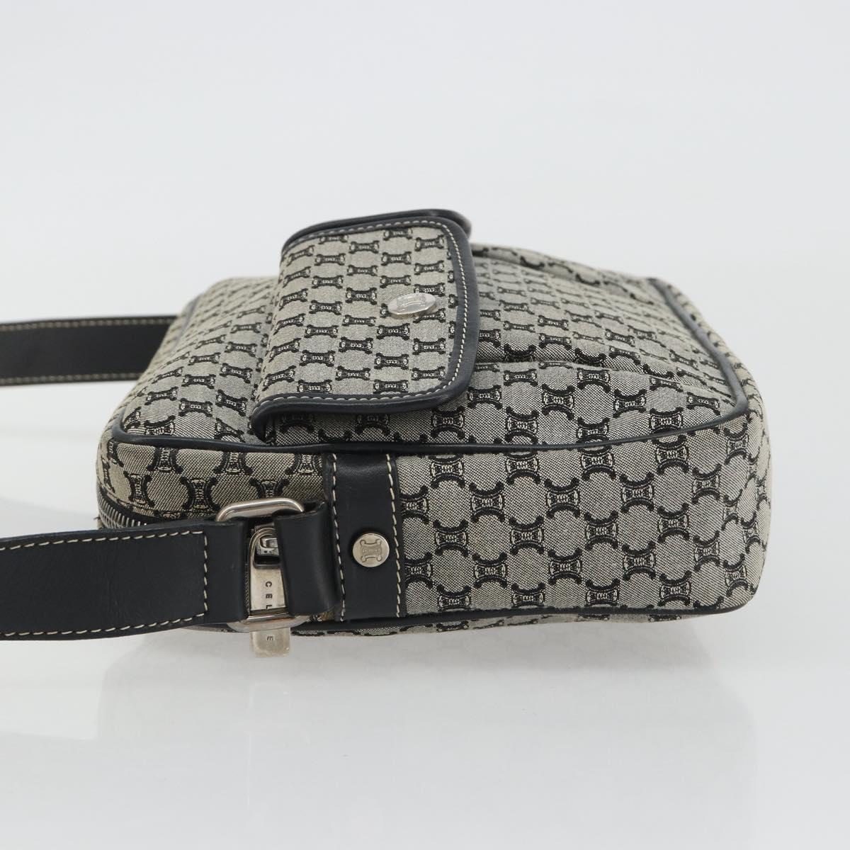 CELINE Macadam Canvas Shoulder Bag Navy Silver Auth 188605A