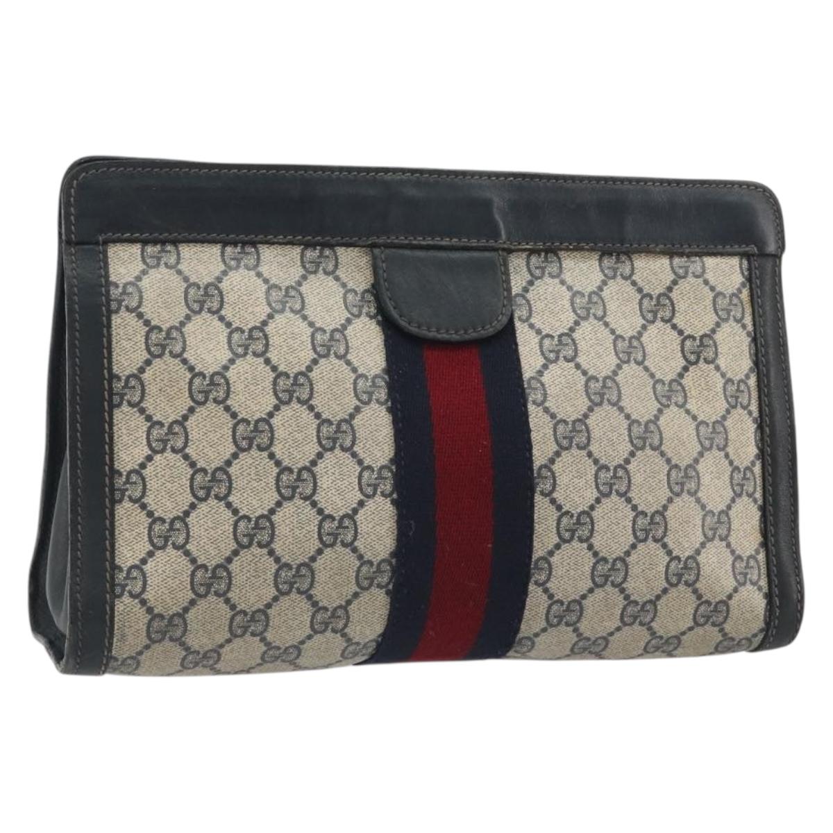 GUCCI GG Supreme Sherry Line Clutch Bag PVC Navy 014 2125 28 41 Auth 188606