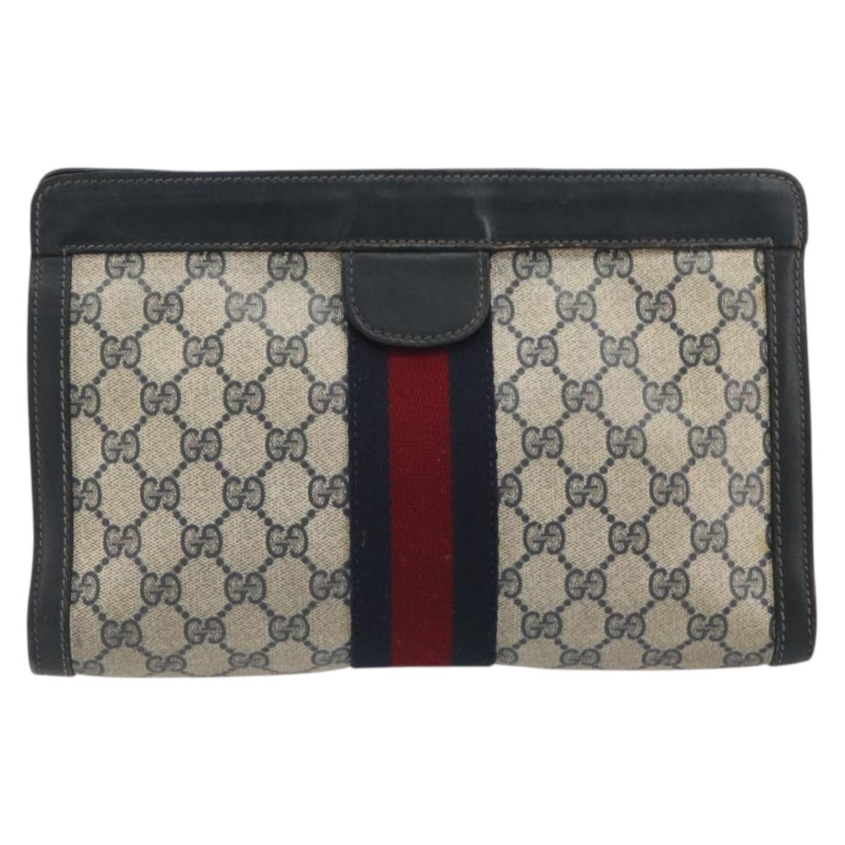GUCCI GG Supreme Sherry Line Clutch Bag PVC Navy 014 2125 28 41 Auth 188606