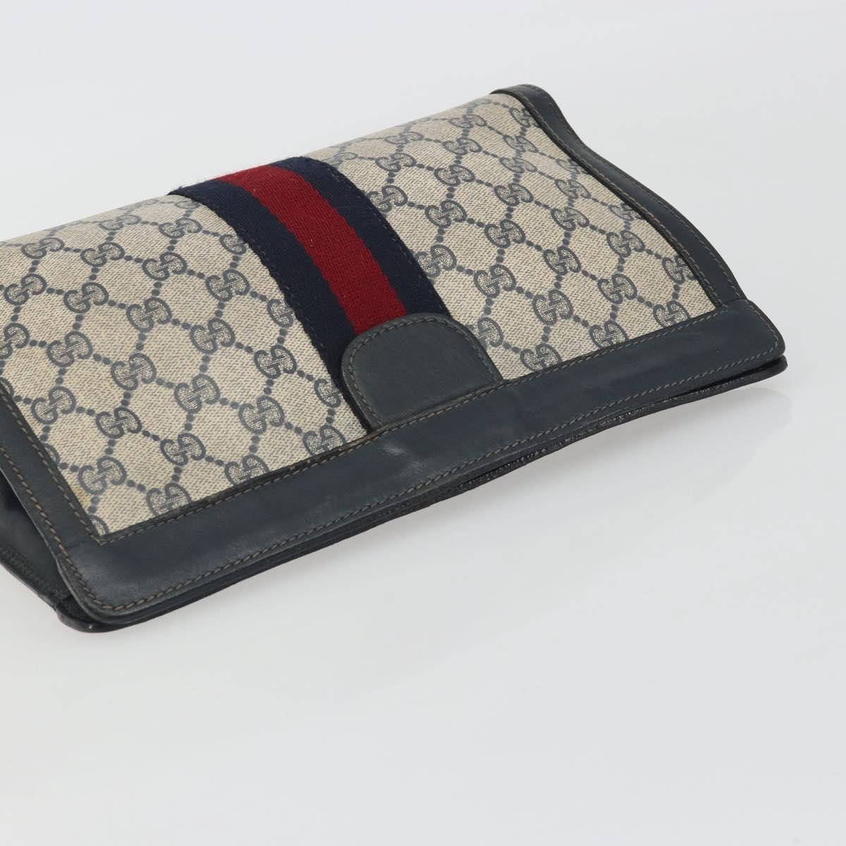 GUCCI GG Supreme Sherry Line Clutch Bag PVC Navy 014 2125 28 41 Auth 188606