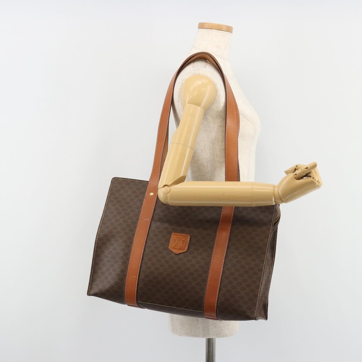 CELINE Macadam Canvas Tote Bag PVC Leather Brown Gold Auth 188607A