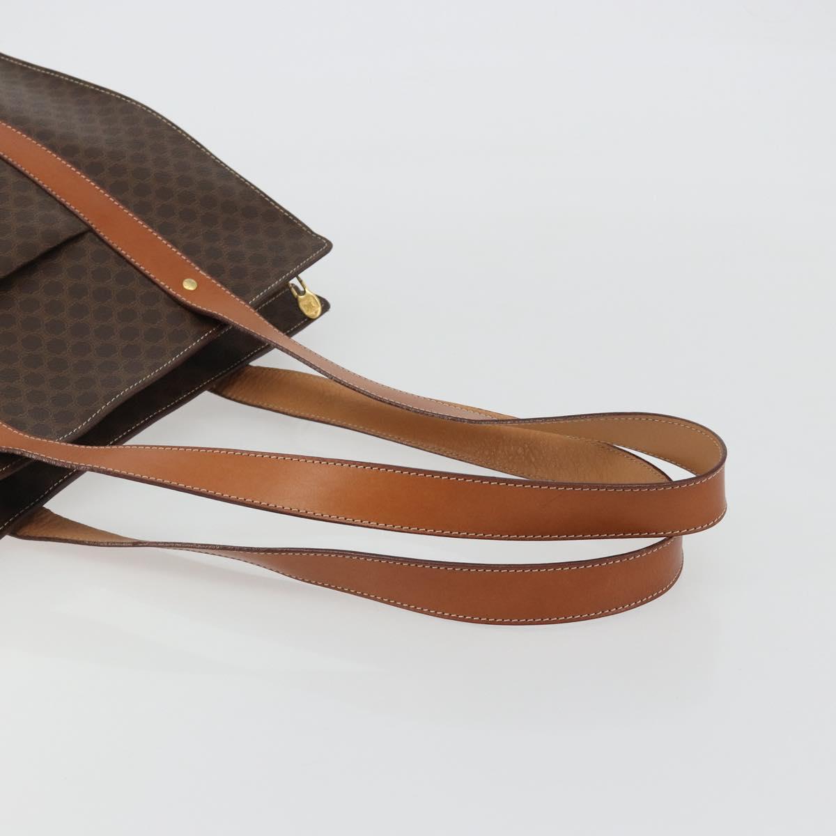 CELINE Macadam Canvas Tote Bag PVC Leather Brown Gold Auth 188607A