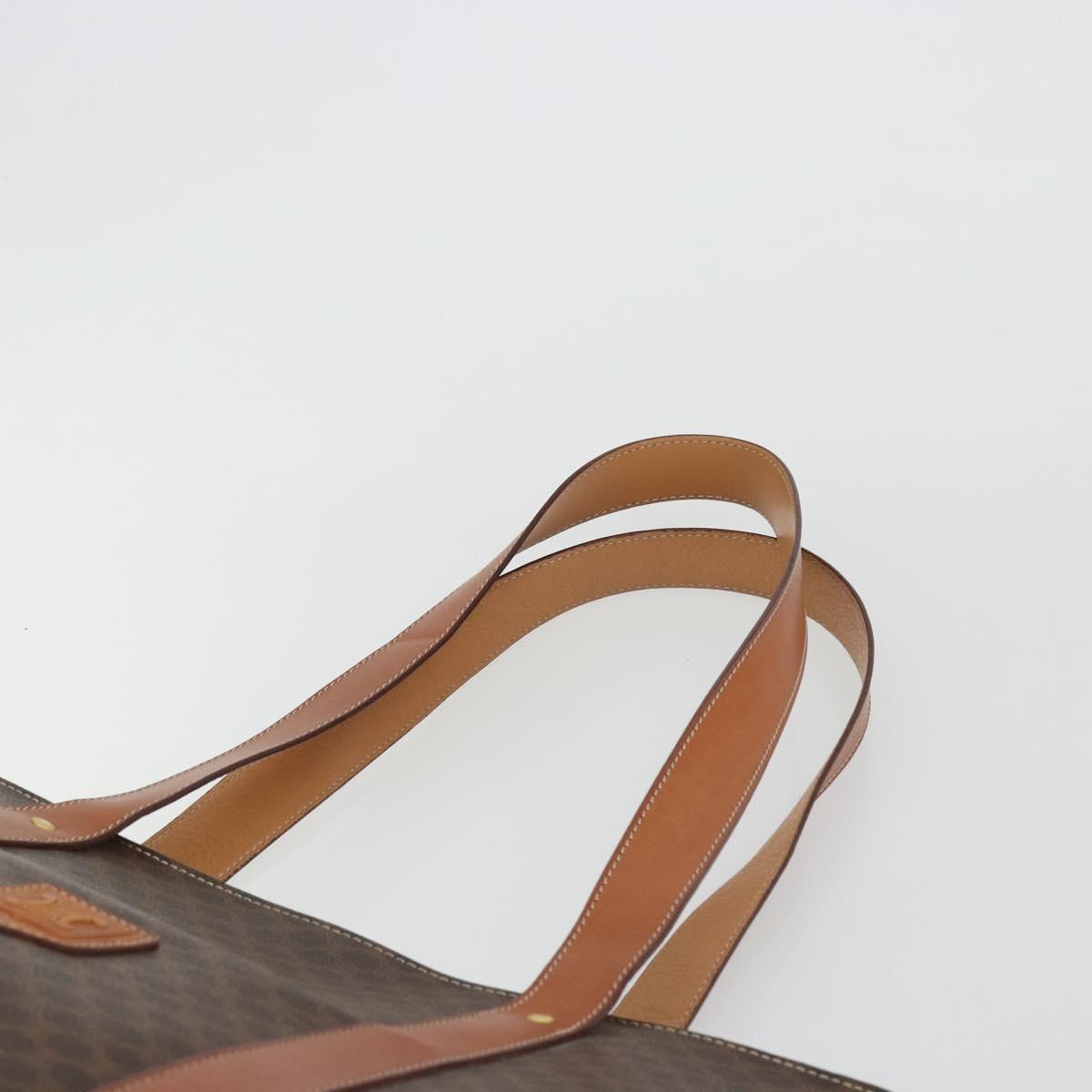 CELINE Macadam Canvas Tote Bag PVC Leather Brown Gold Auth 188607A
