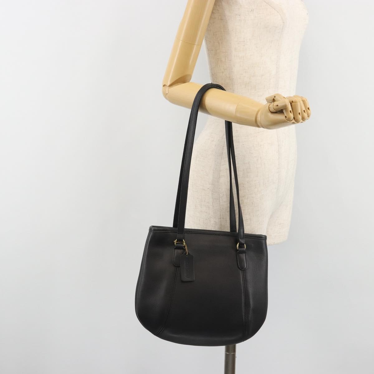 Coach Tote Bag Leather Black Gold Auth 188610A
