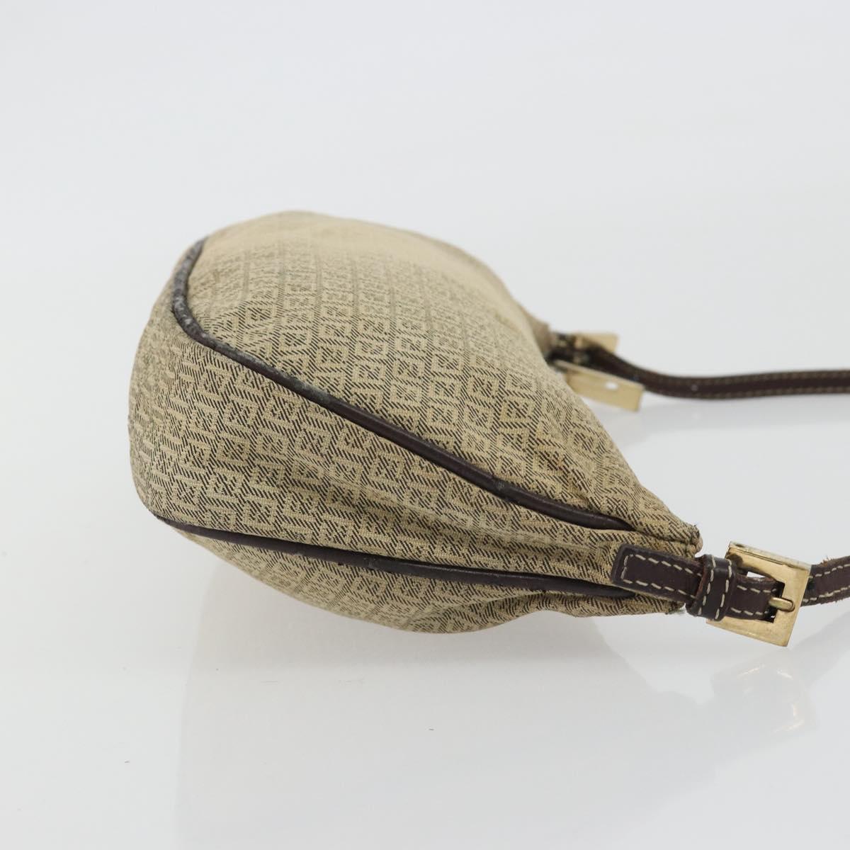 FENDI Zucchino Canvas Hand Pouch Beige Gold Auth 188611A