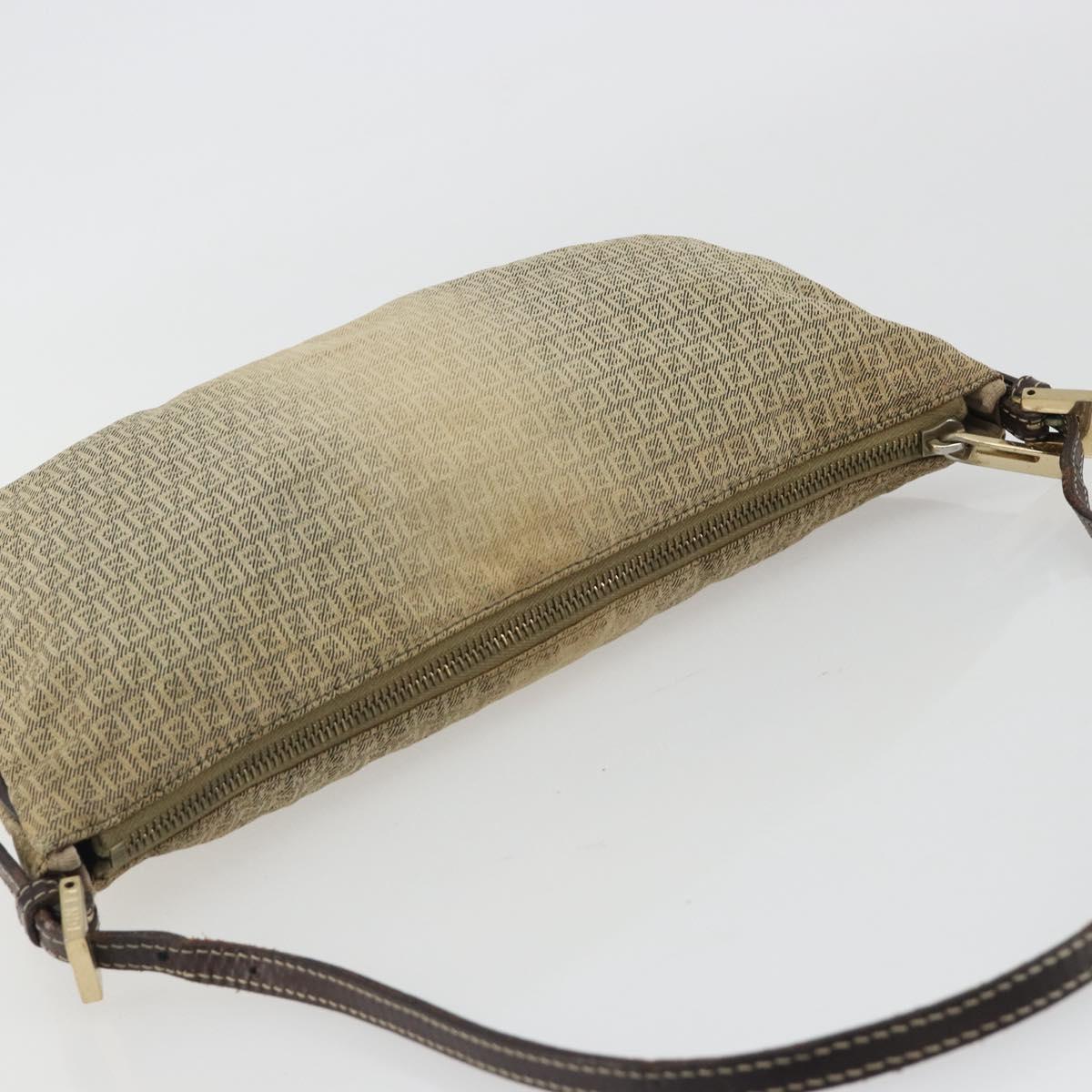 FENDI Zucchino Canvas Hand Pouch Beige Gold Auth 188611A