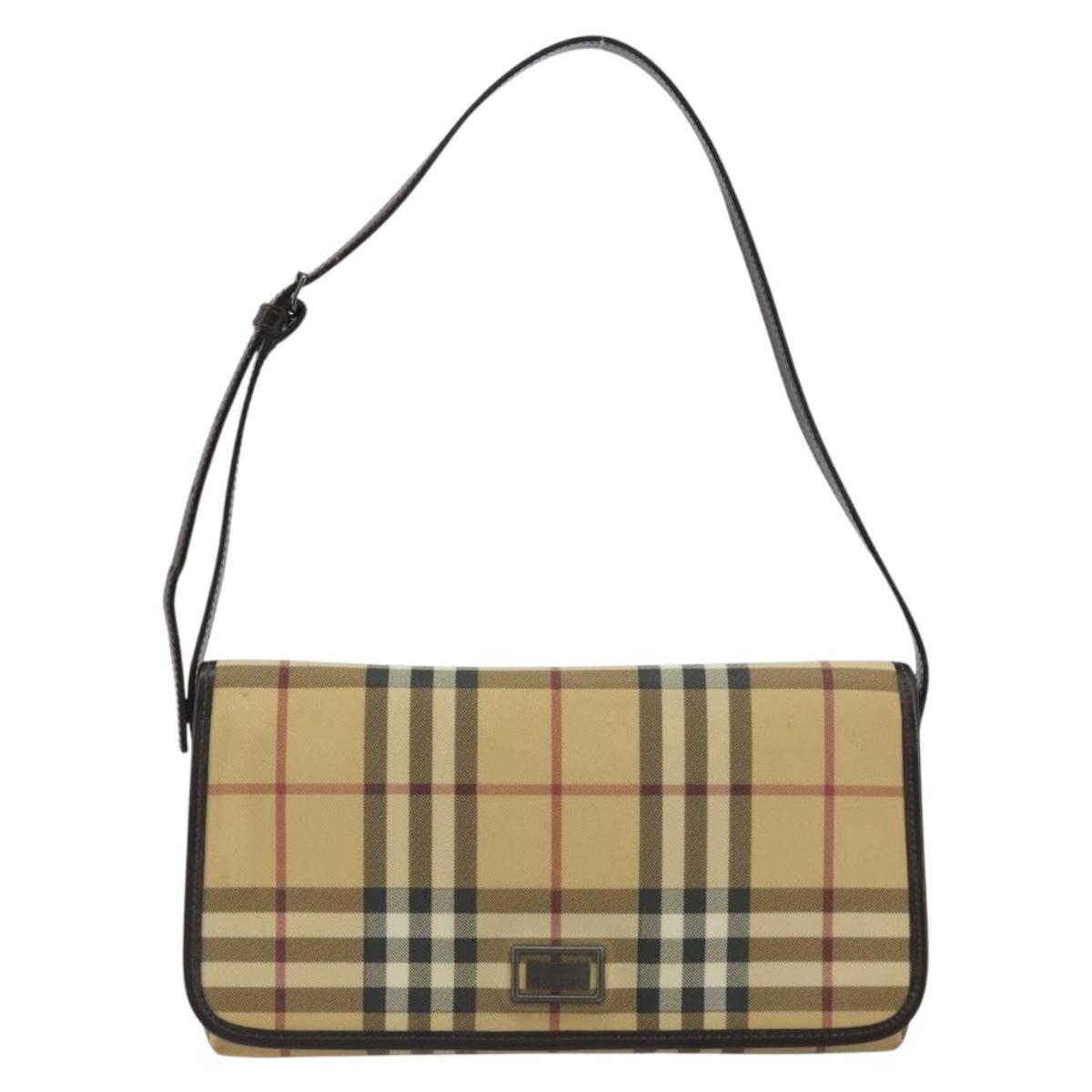 BURBERRY Nova Check Shoulder Bag PVC Beige Auth 188612A
